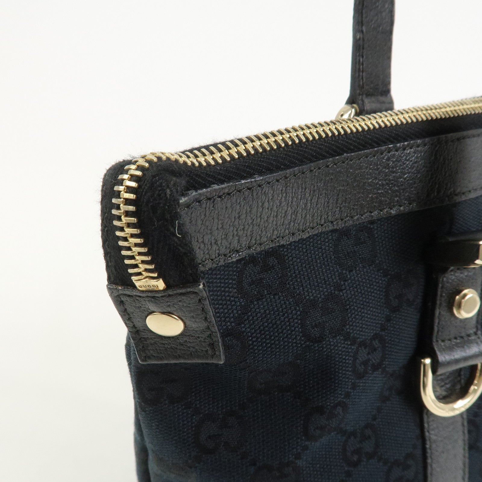 GUCCI Abbey GG Canvas Leather Tote Bag Shoulder Bag Black 141470