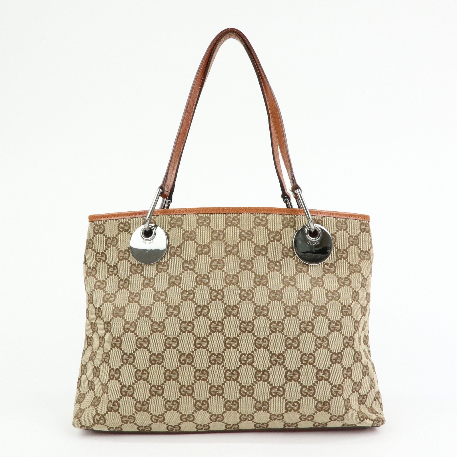 GUCCI GG Canvas Leather Tote Bag Shoulder Bag Beige Camel 120837