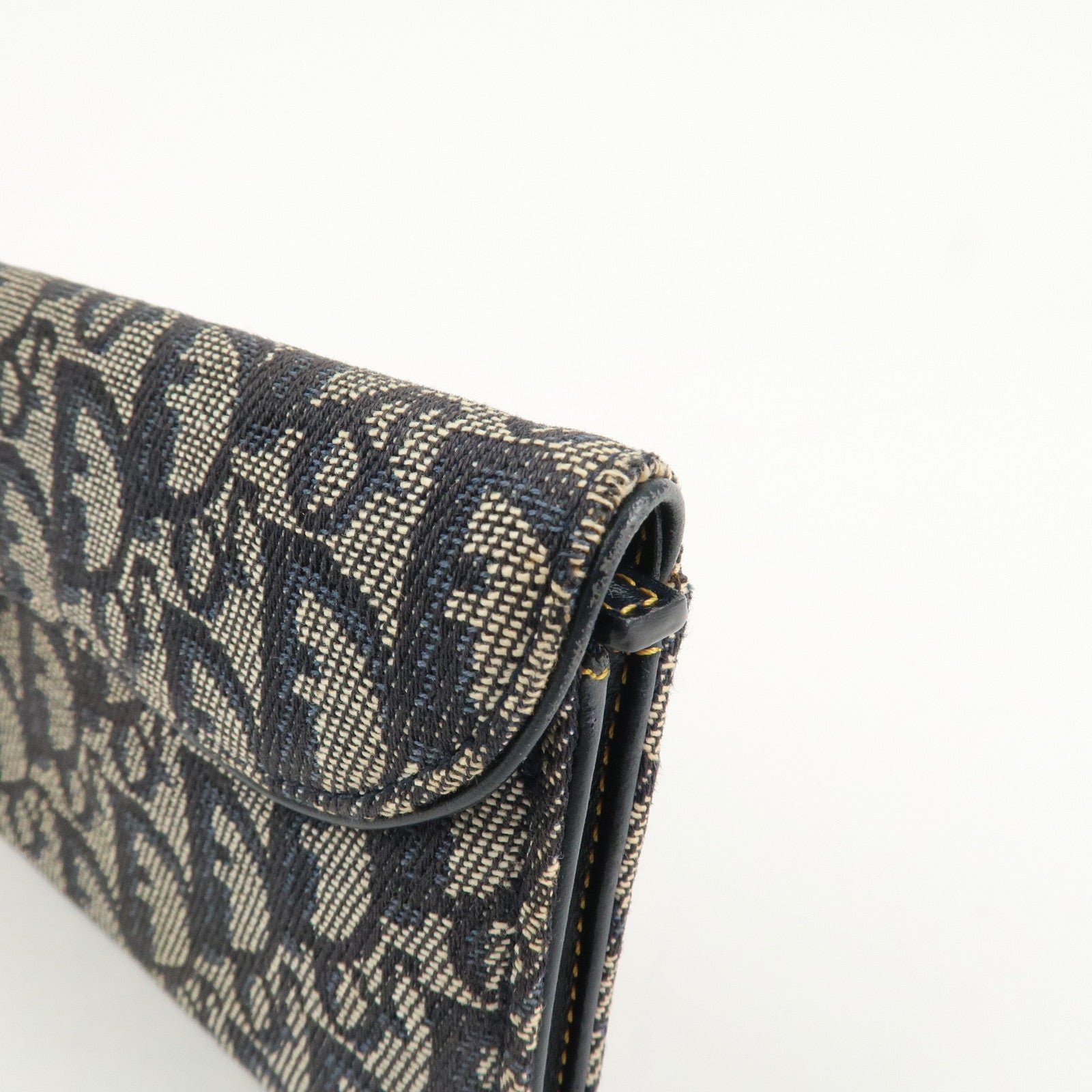 Christian Dior Trotter Canvas Saddle Bi-Fold Long Wallet Navy Used