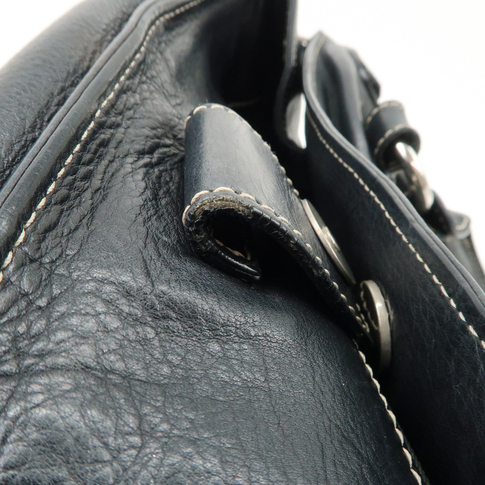 Christian Dior Leather Shoulder Bag Hand Bag Black Silver HDW