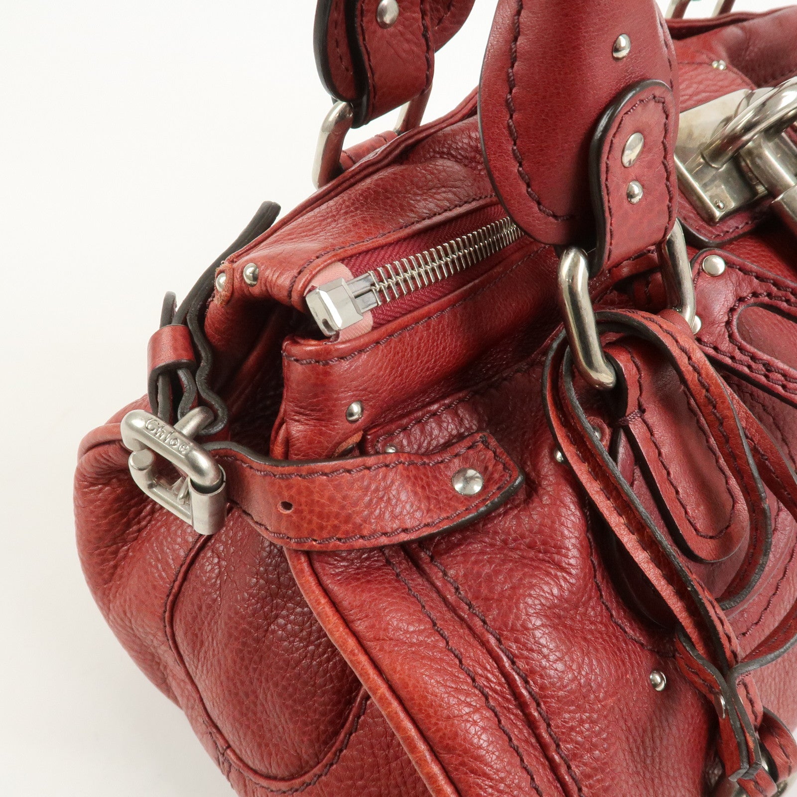 Chloe Paddington Leather Hand Bag Shoulder Bag Red