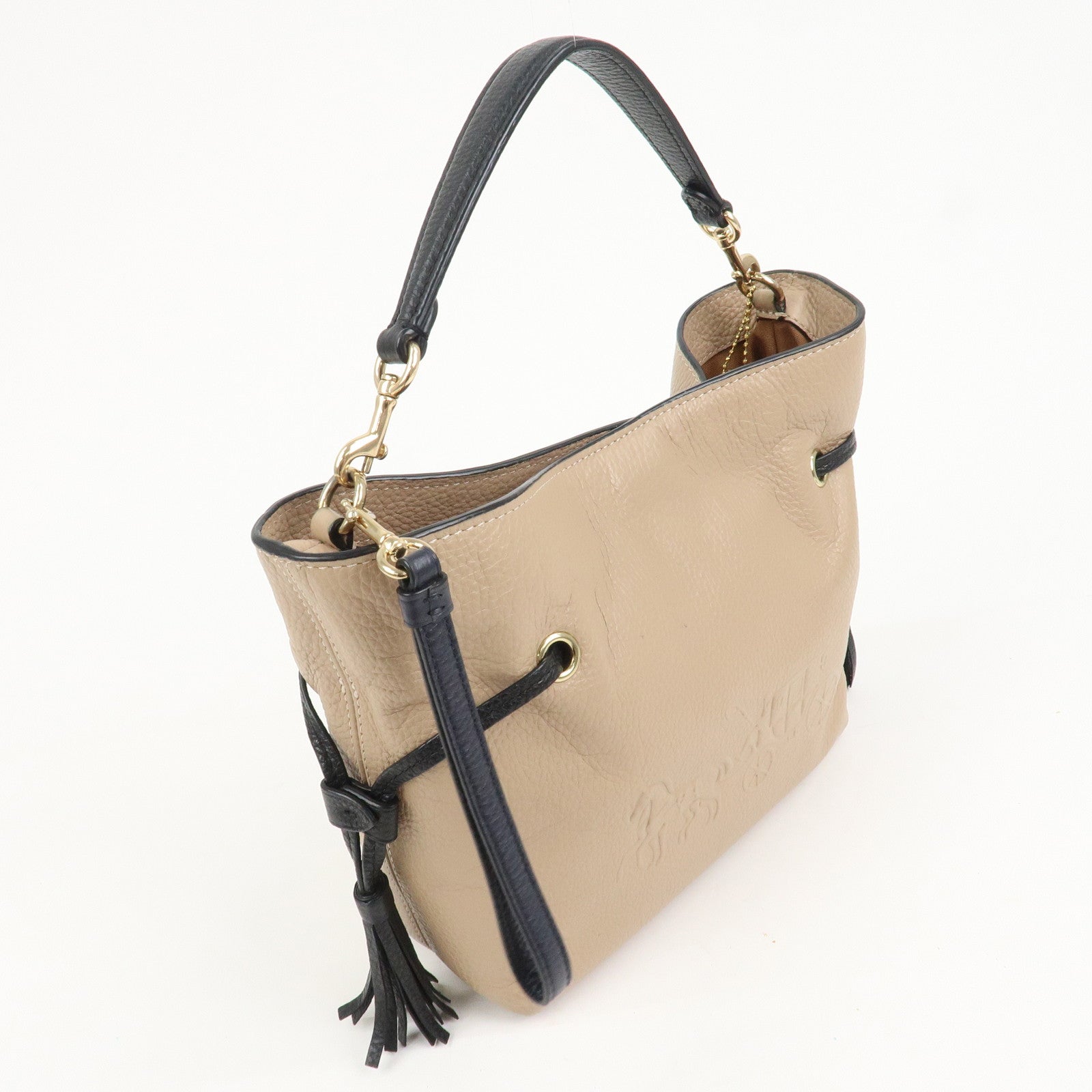 COACH Andy Leather 2Way Bag Crossbody Bag Hand Bag Beige Black