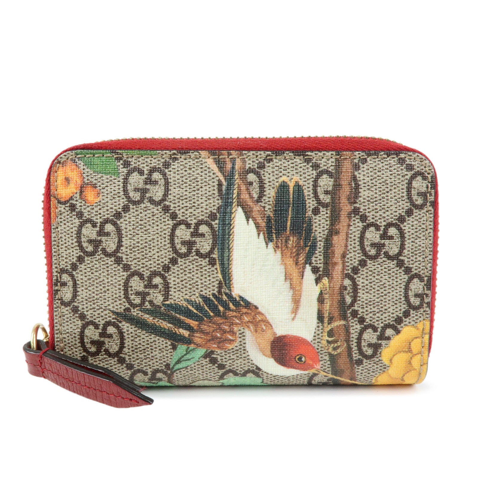 GUCCI Tian GG Supreme Leather Zippy Around Card Case Beige 424897