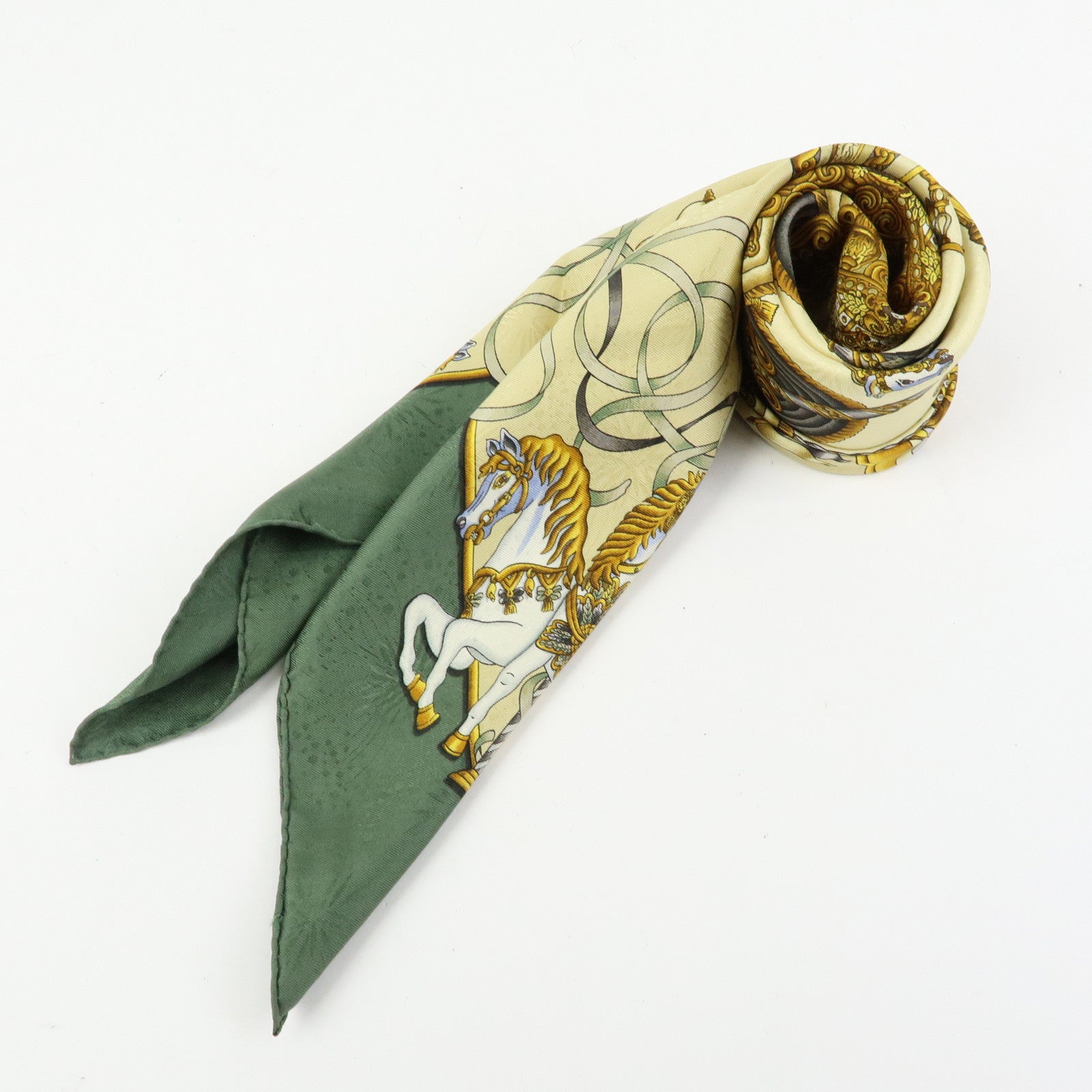 HERMES Carre 90 Silk 100% Scarf LUNA PARK Carousel Print Gold Green