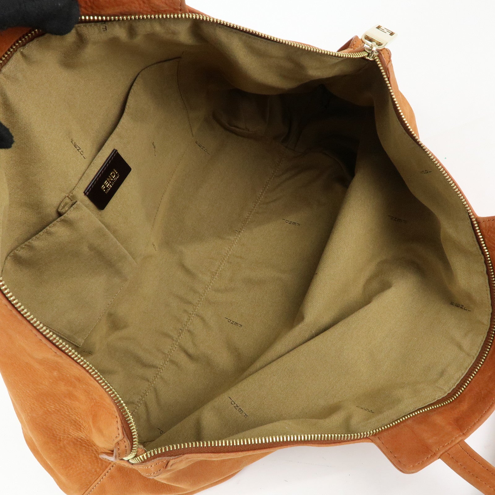 FENDI Leather LAMPO Tote Bag Shoulder Bag Camel Brown 8BR636