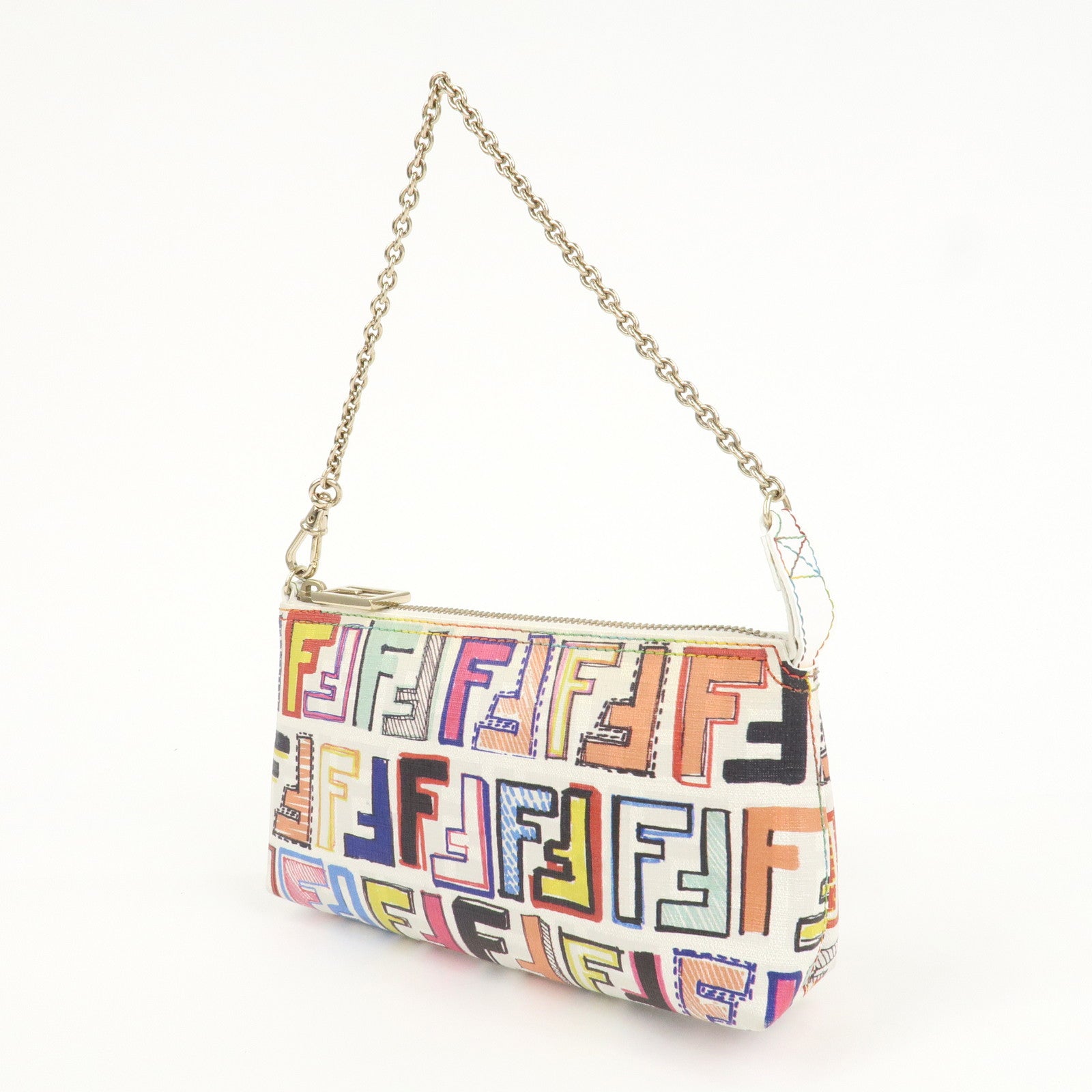 FENDI Zucca Print PVC Chain Accessory Pouch Multicolor 8BR592