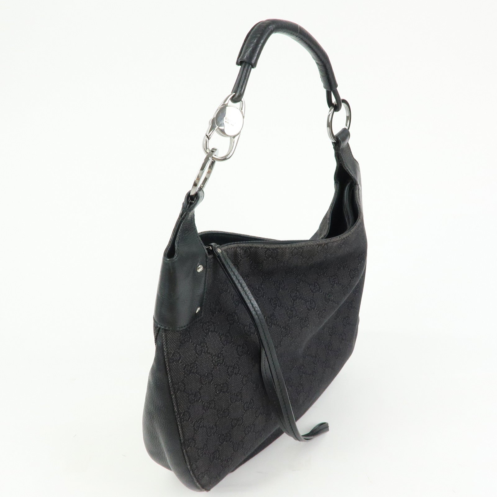 GUCCI GG Canvas Leather Shoulder Bag Hand Bag Black 179777