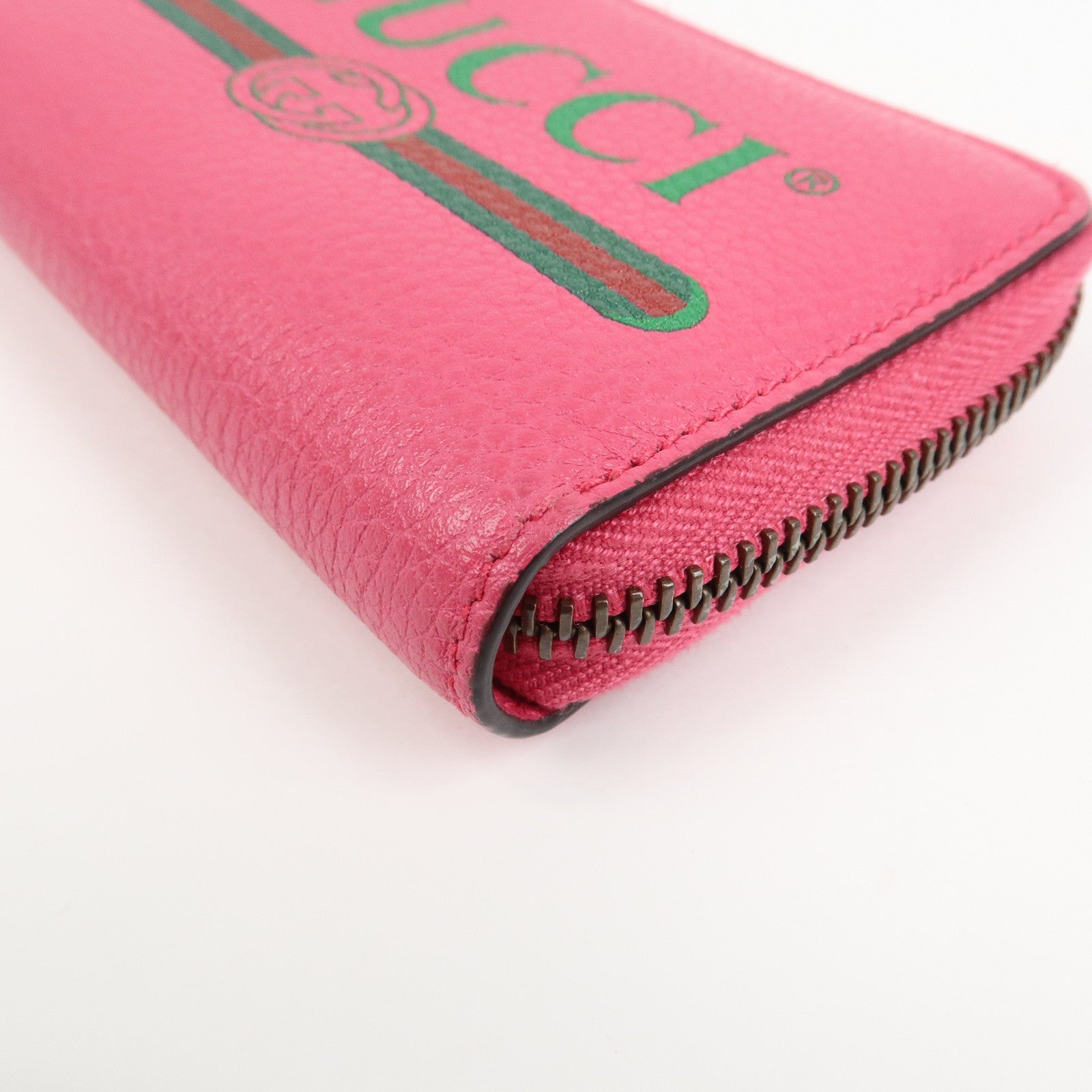 GUCCI Sherry Leather Logo Print Round Zipper Coin Case Pink 496319