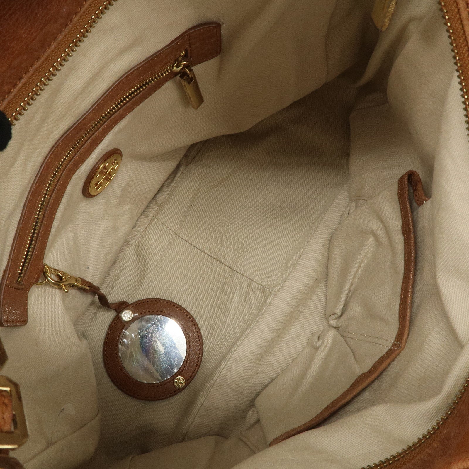 TORY BURCH Leather Shoulder Bag Brown Gold Hardware Used