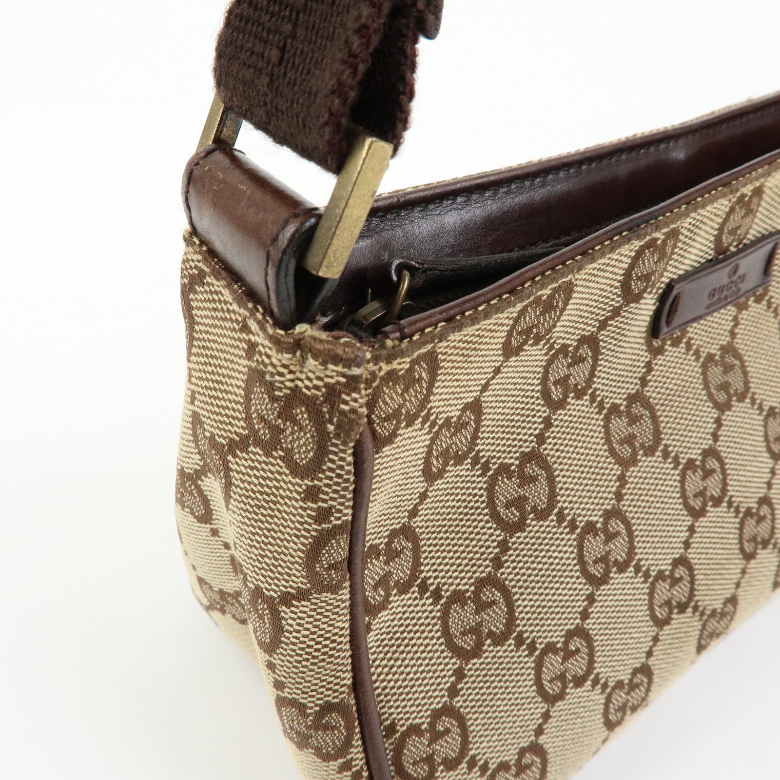 GUCCI GG Canvas Leather Mini Hand Bag Pouch Beige Brown 106644