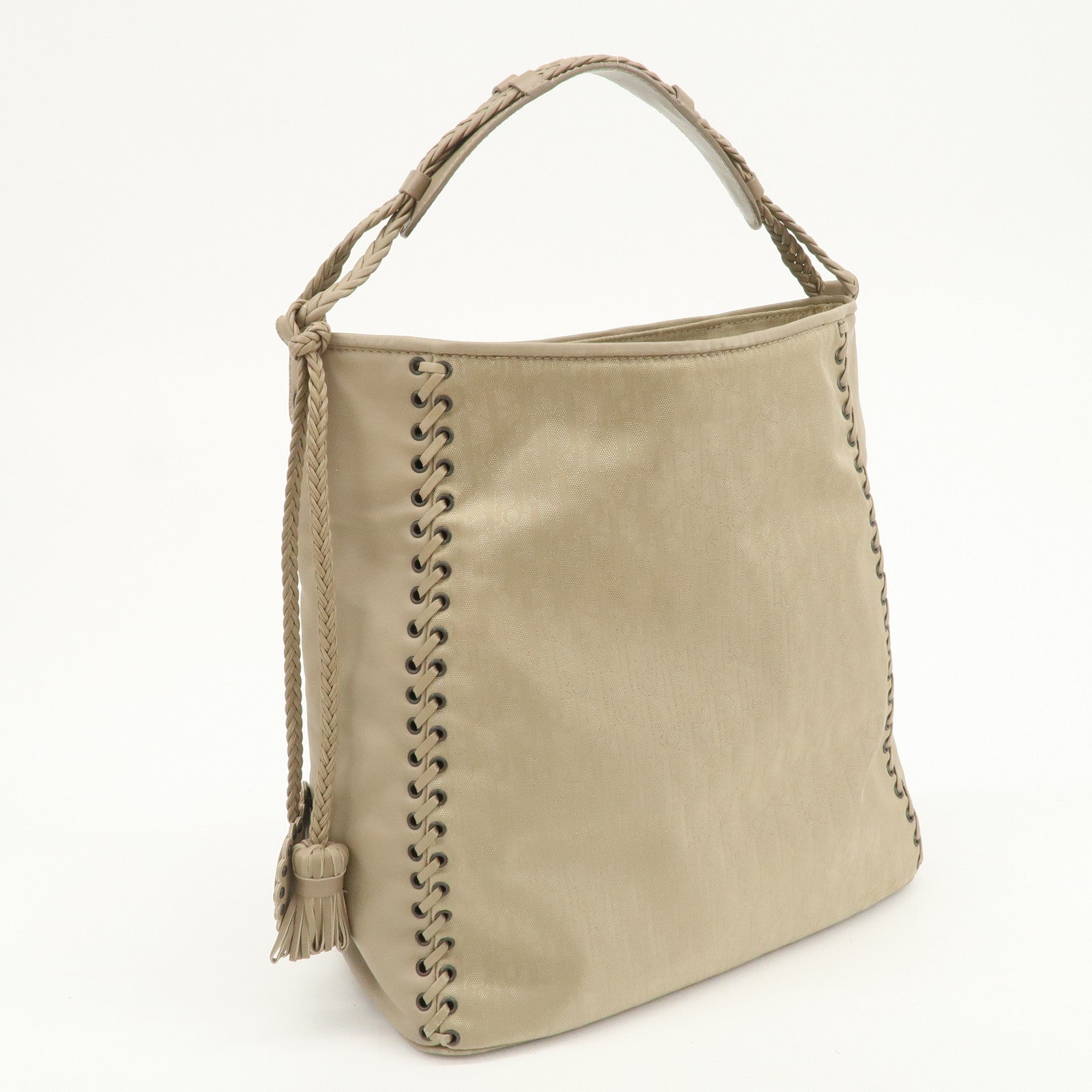 Christian Dior Trotter Nylon Leather Shoulder Bag Hand Bag Beige