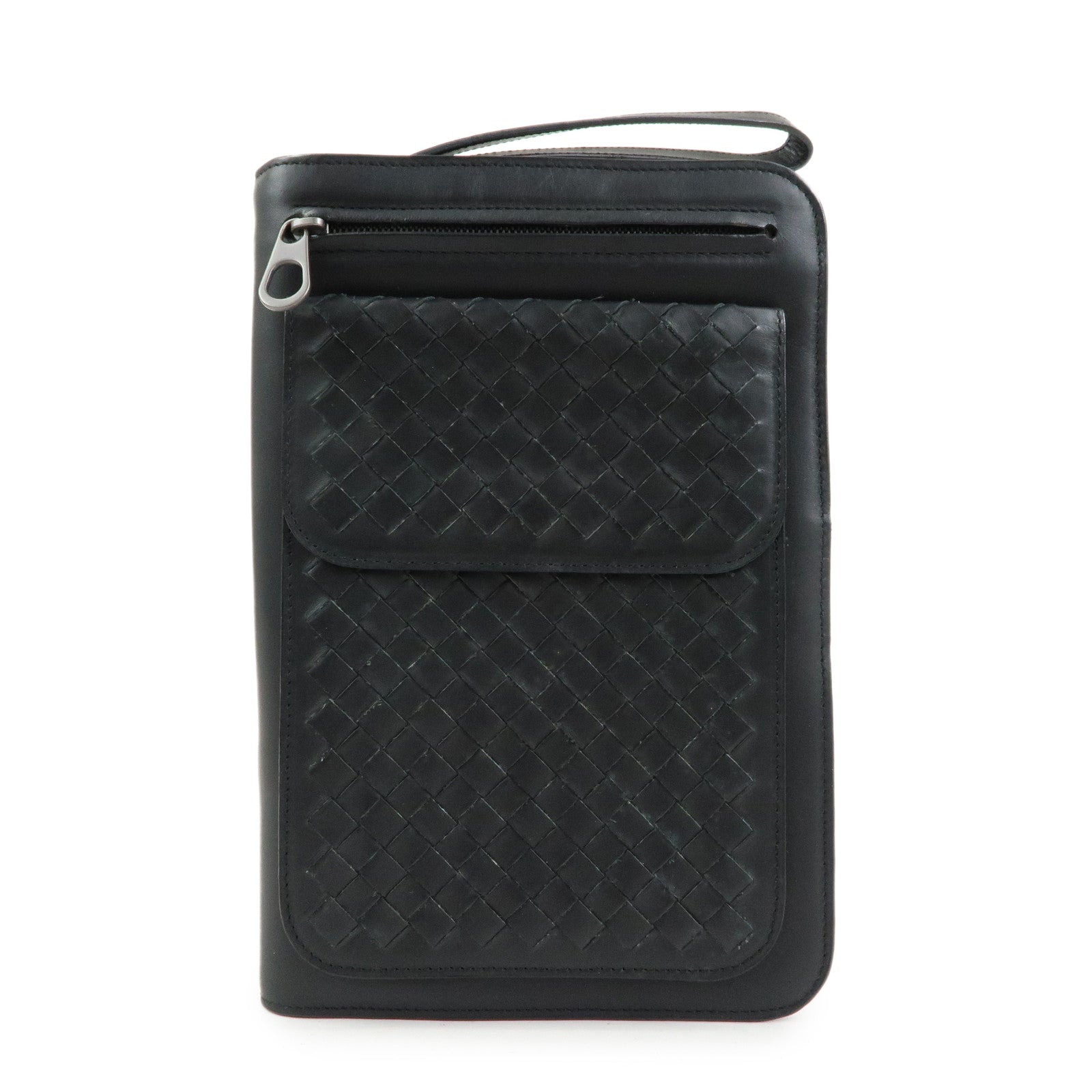 BOTTEGA VENETA Intrecciato Leather Clutch Bag Black 129528