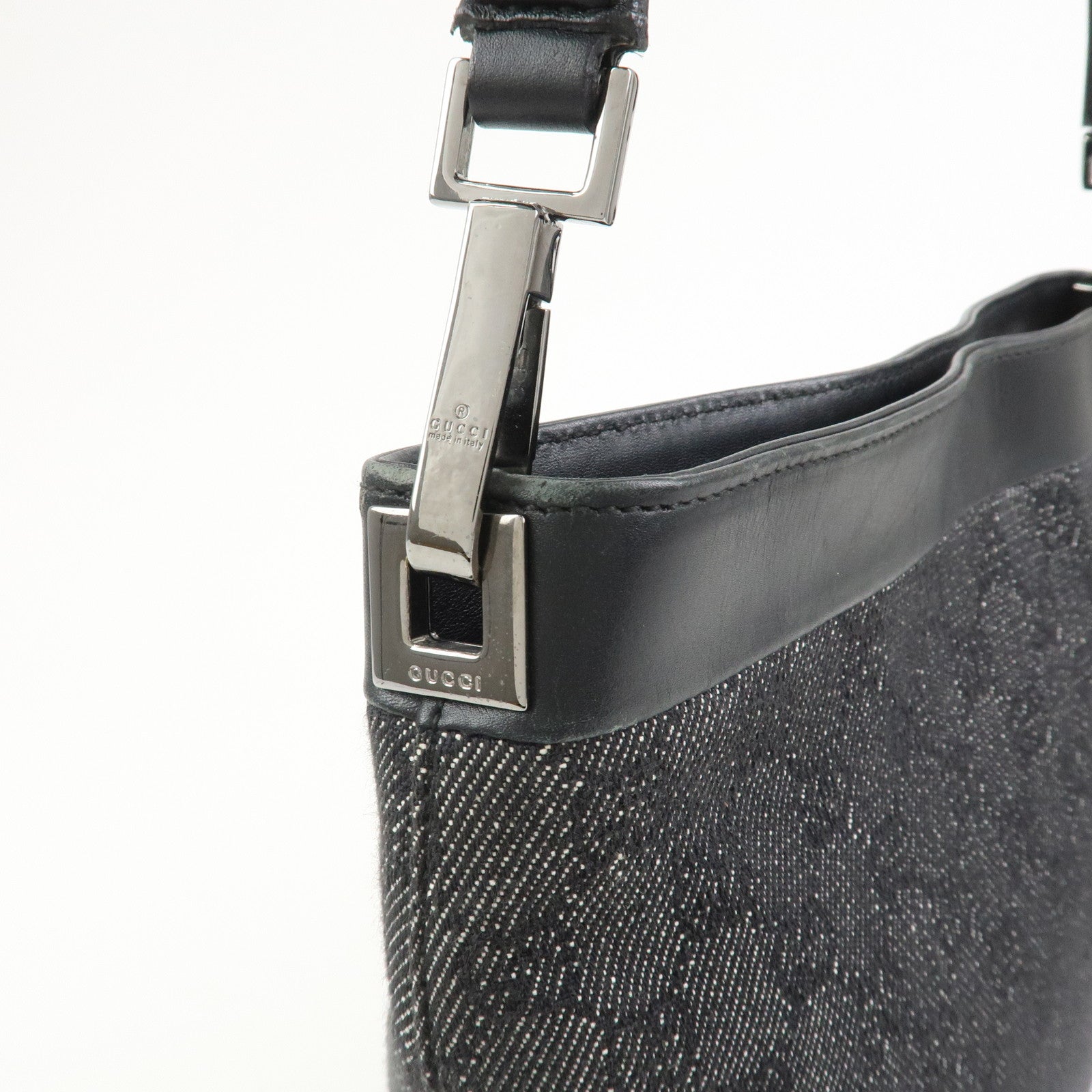 GUCCI Logo GG Canvas Leather Shoulder Bag Hand Bag Black 143745