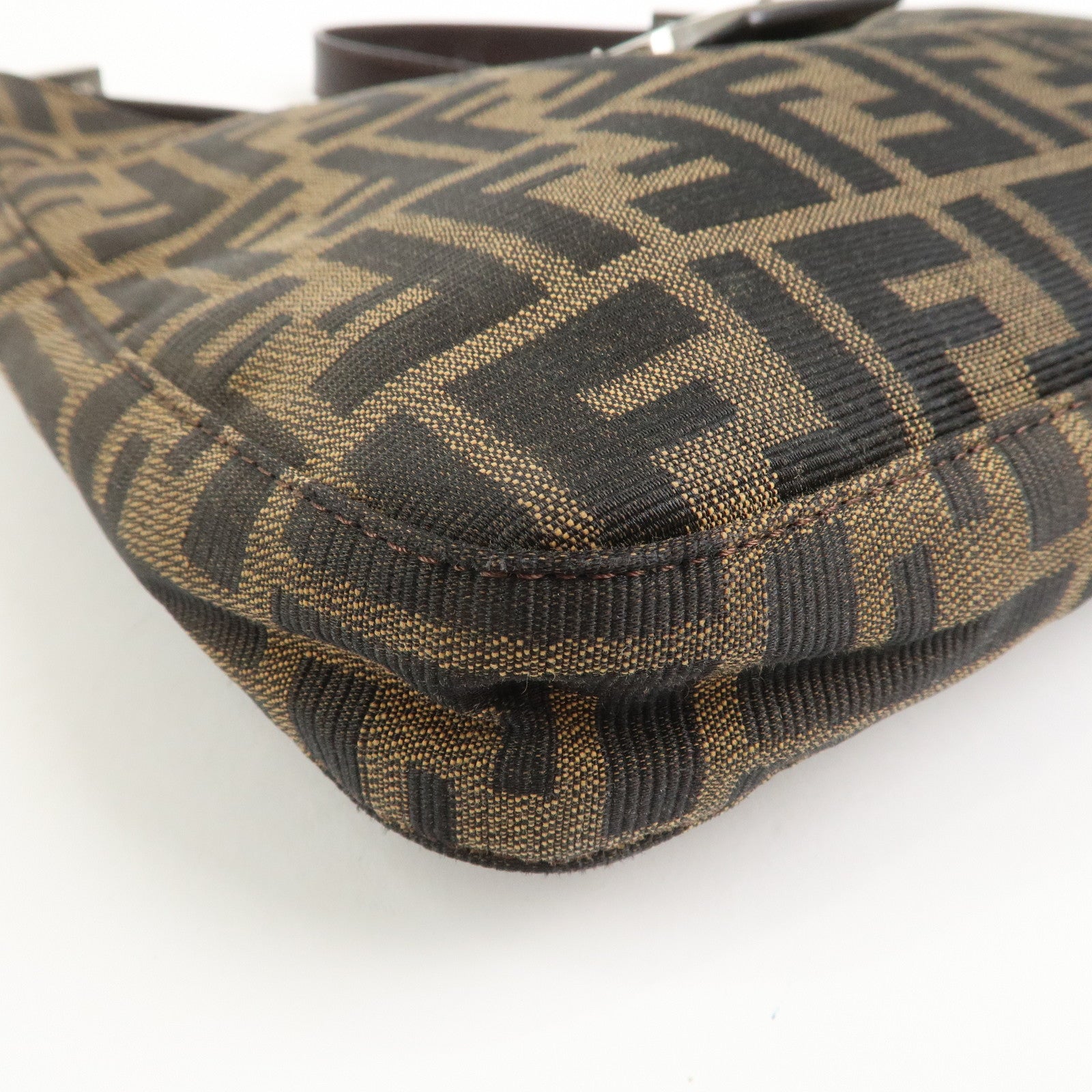 FENDI Zucca Canvas Leather Shoulder Bag Brown Black 26569