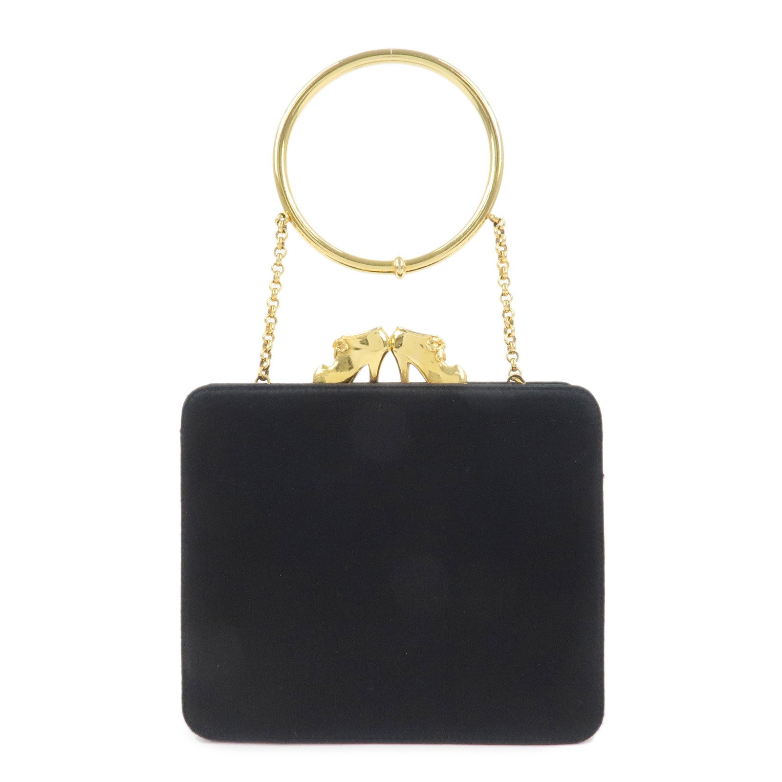 Ferragamo Boots Motif Kiss Lock Hand Bag Black