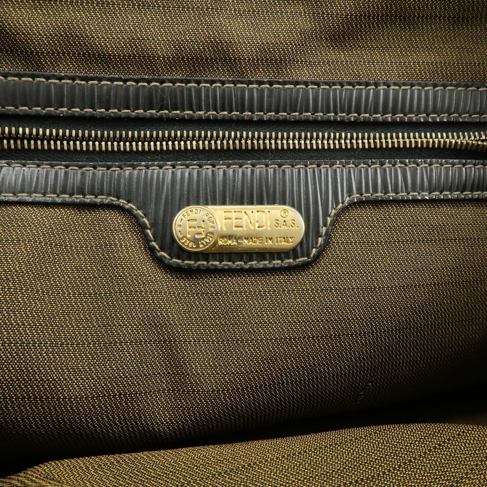 FENDI Pequin Canvas Leather Hand Bag Tote Bag Brown Black