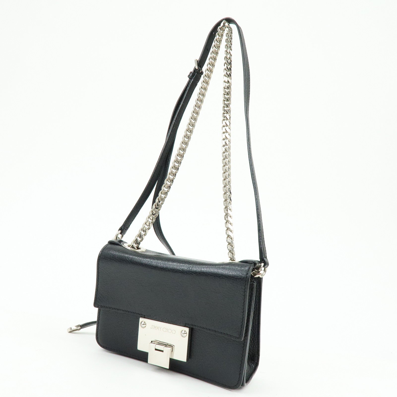 JIMMY CHOO REBEL BAG Leather Chain Shoulder Bag Crossbody Bag Black