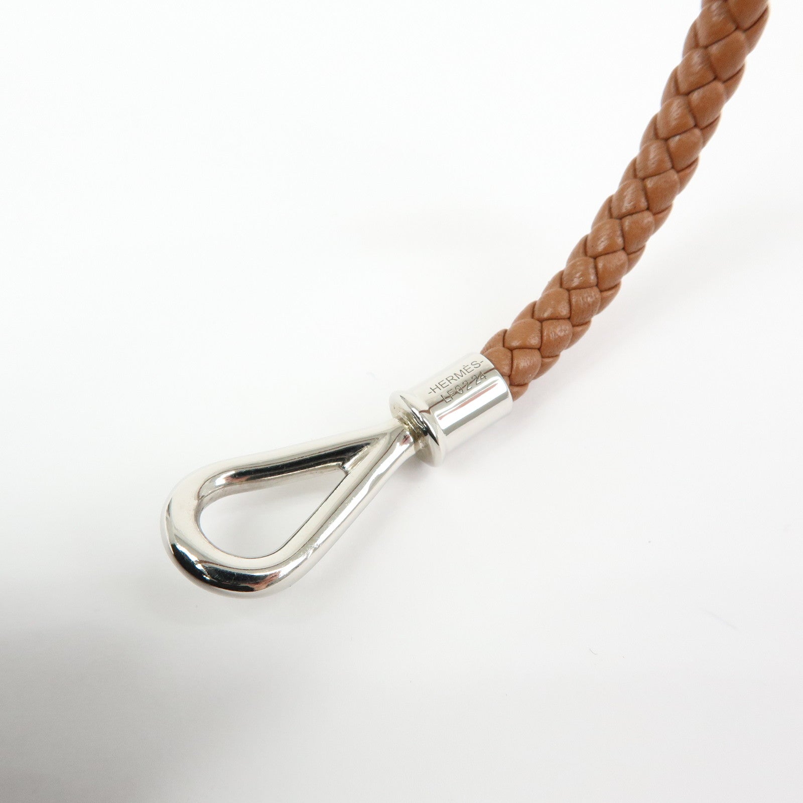 HERMES Jumbo Choker Leather Metal Bracelet Brown Silver