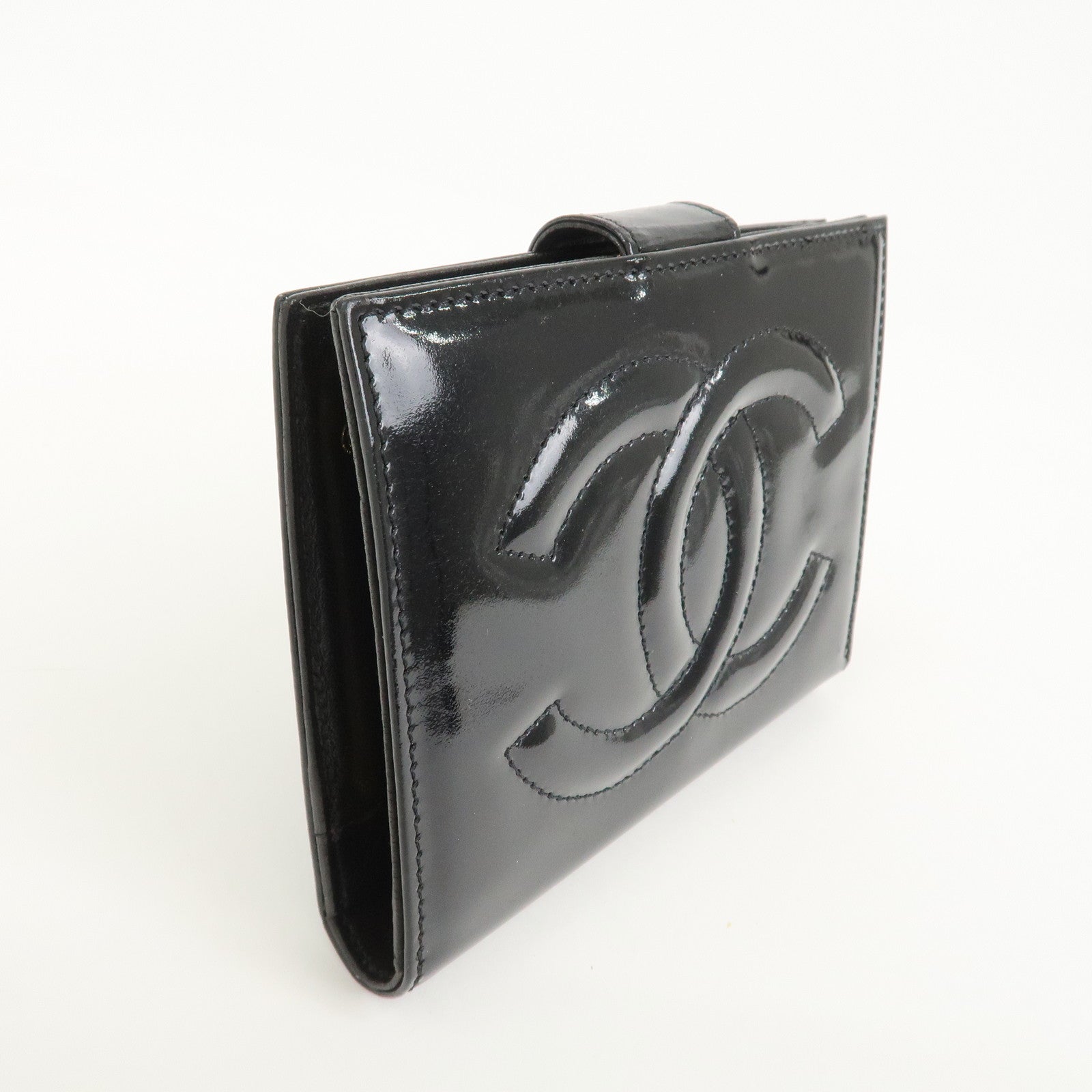 CHANEL COCO Mark Patent Leather Bi-fold Small Wallet Black A13497
