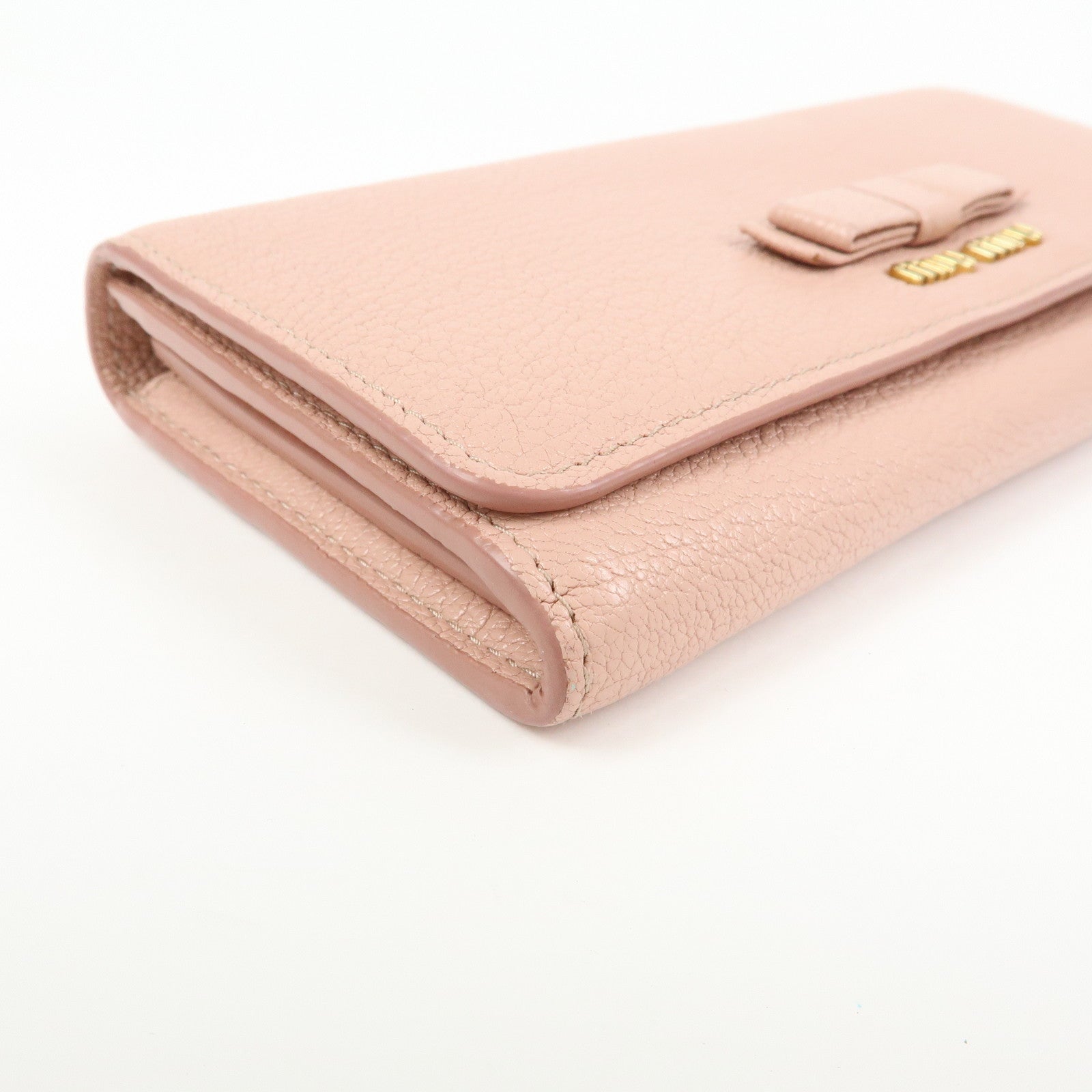 MIU MIU Madras Leather Ribbon Bi-fold Long Wallet Pink 5MH109