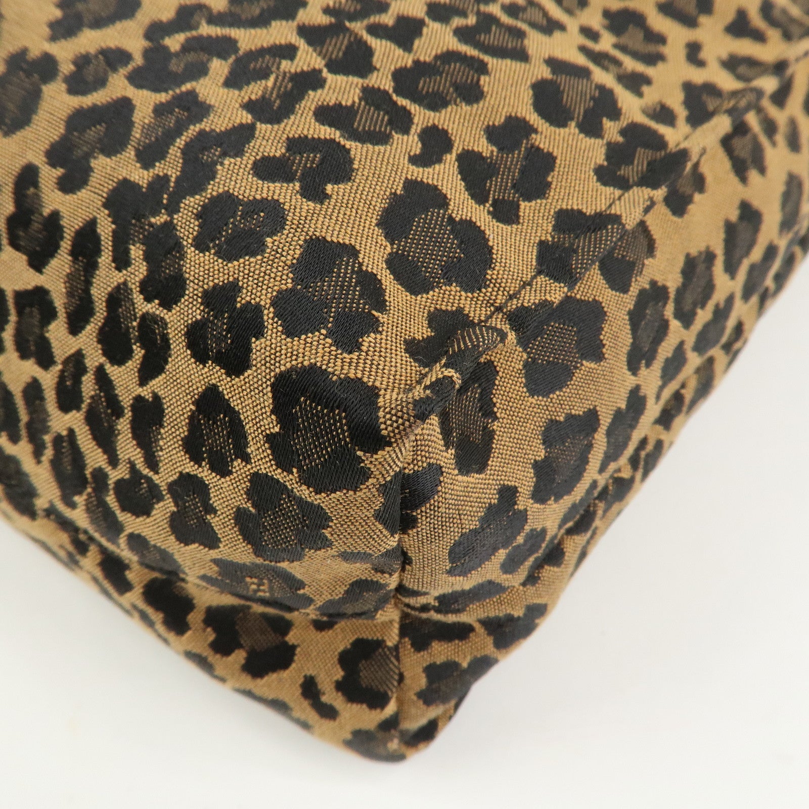 FENDI Canvas Leather Leopard Tote Bag Hand Bag Brown Red 8BH173