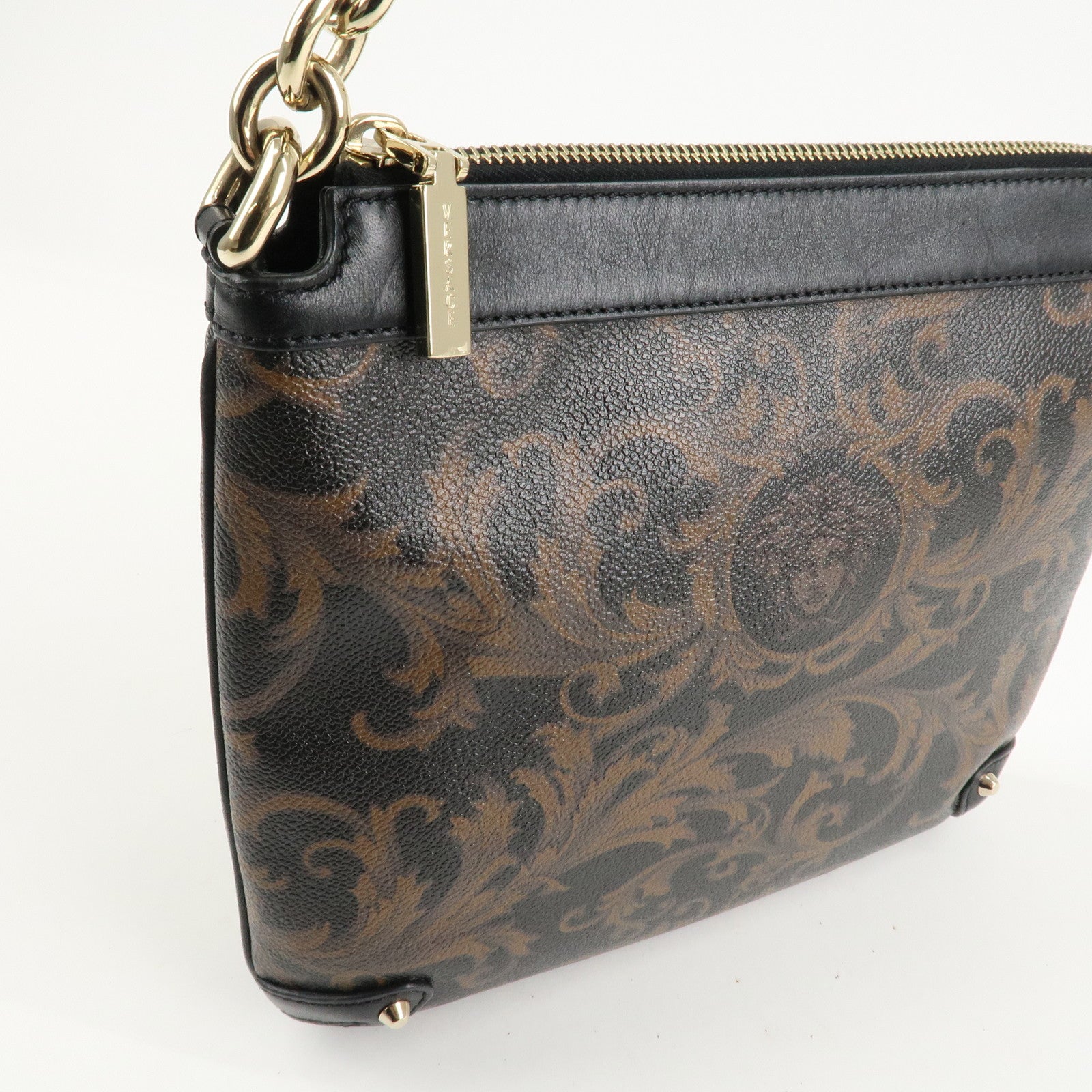 GIANNI VERSACE Medusa Chain Shoulder Bag Hand Bag Black Brown Used