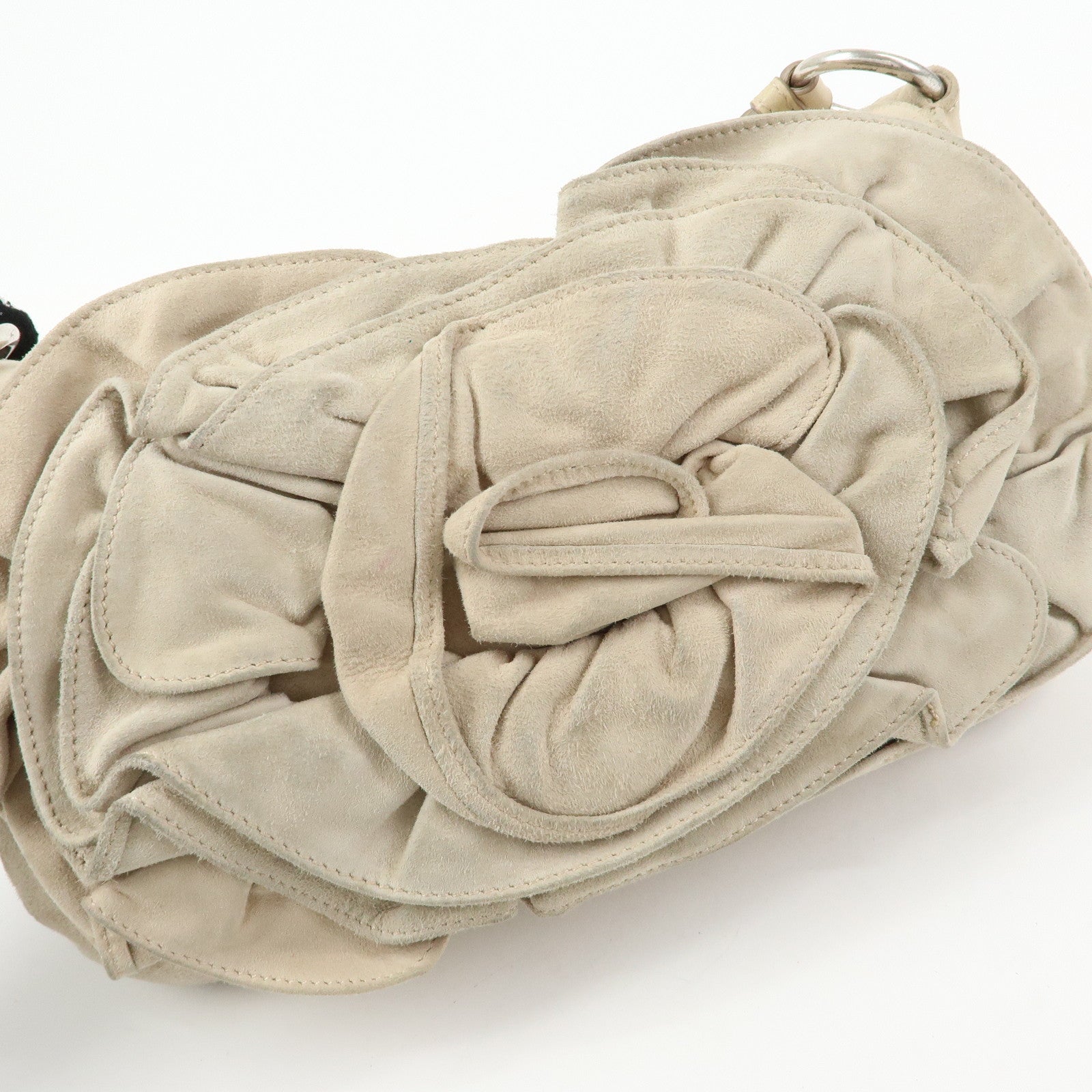 SAINT LAURENT PARIS Nadja Rive Gauche Suede Hand Bag Beige 112930