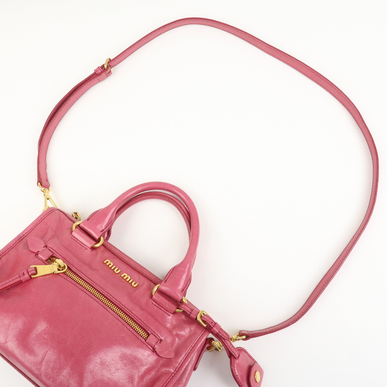 MIU MIU Logo Leather 2Way Bag Hand Bag Shoulder Bag Pink 5BB104