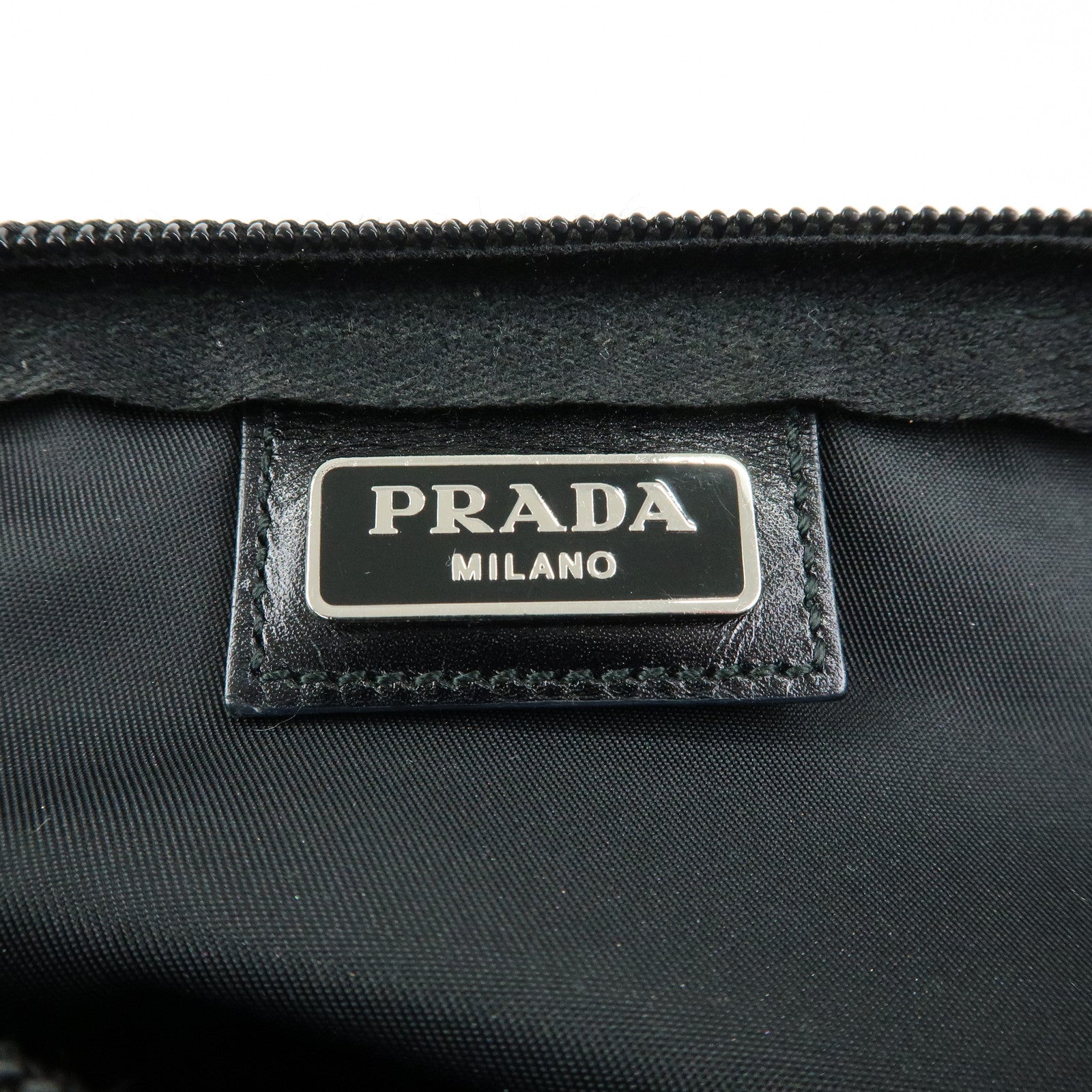 PRADA Triangle Logo Nylon Cosmetic Pouch Makeup Bag Black