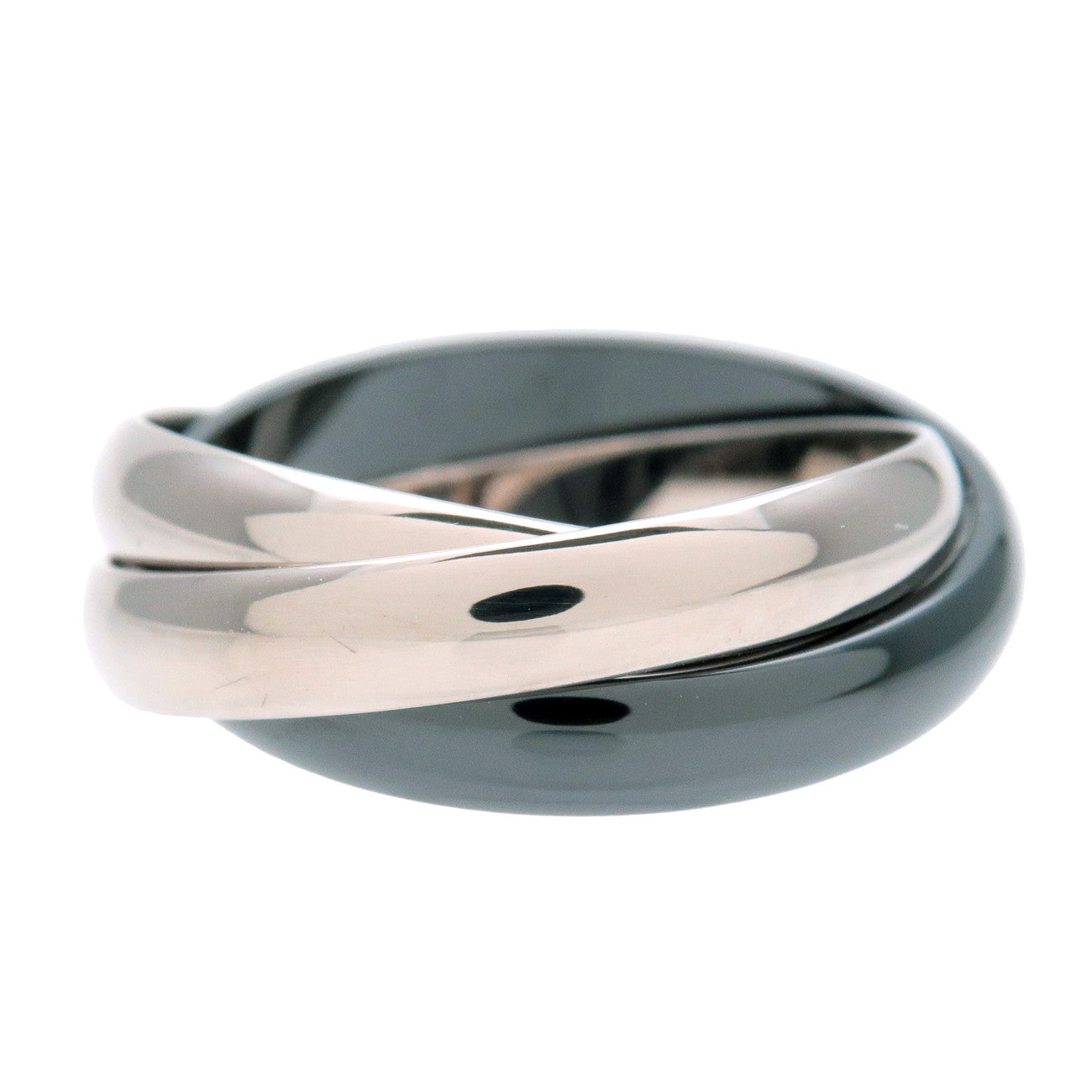 Cartier Trinity Ring Black Ceramic K18 White Gold #55 US7.5 EU55