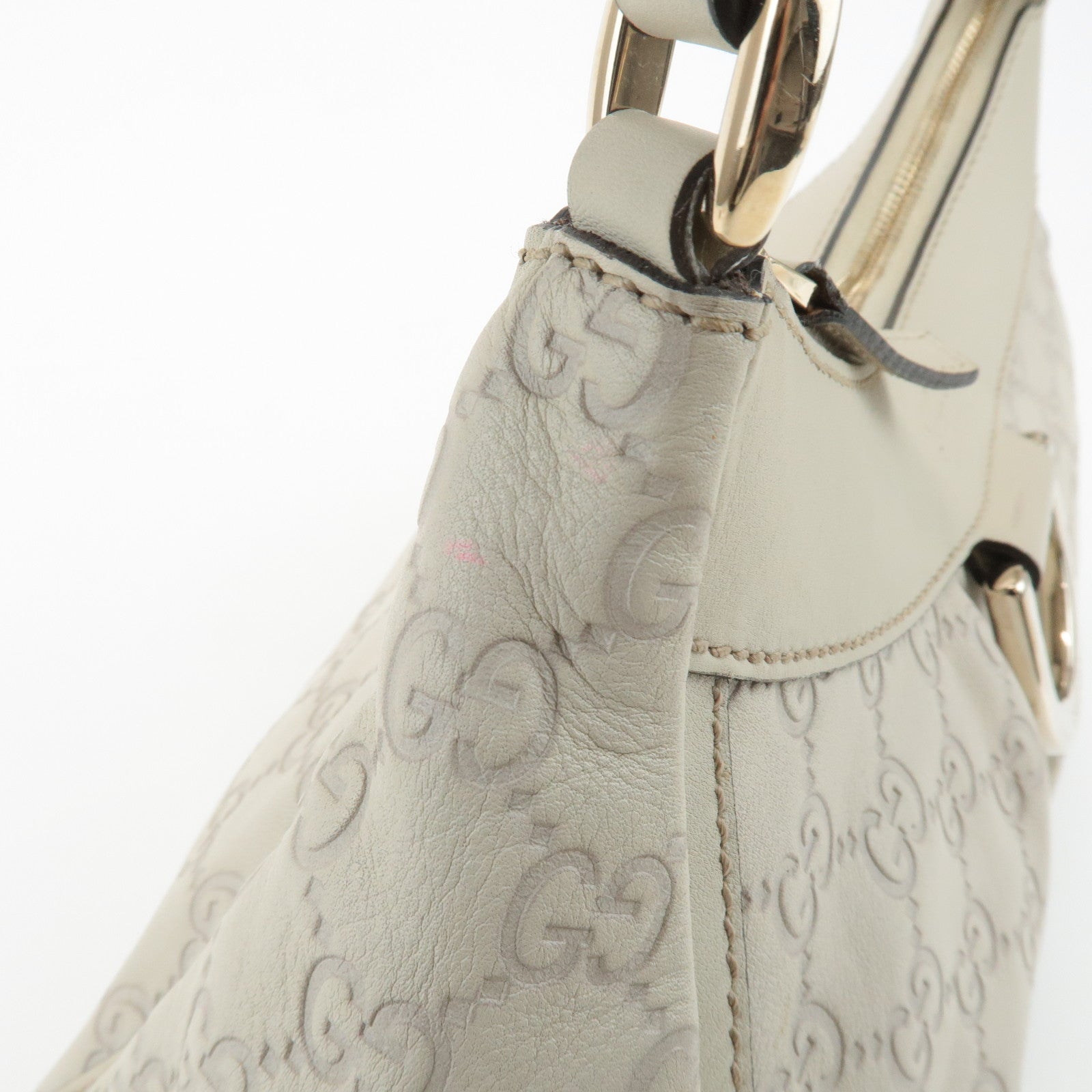 GUCCI Abbey Guccissima Leather Shoulder Bag Hand Bag Ivory 190525 Used