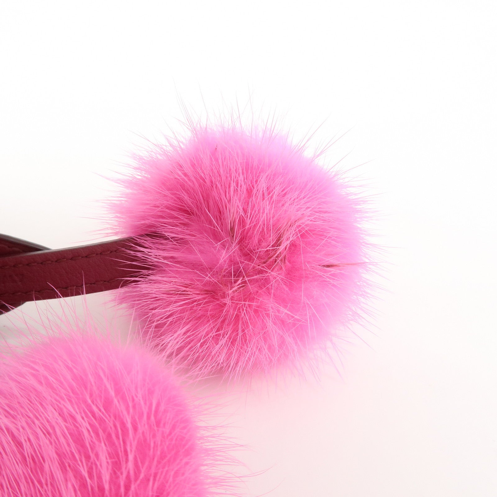 FENDI Logo Leather Fur Bag Charm Key Holder Pink 7AR642