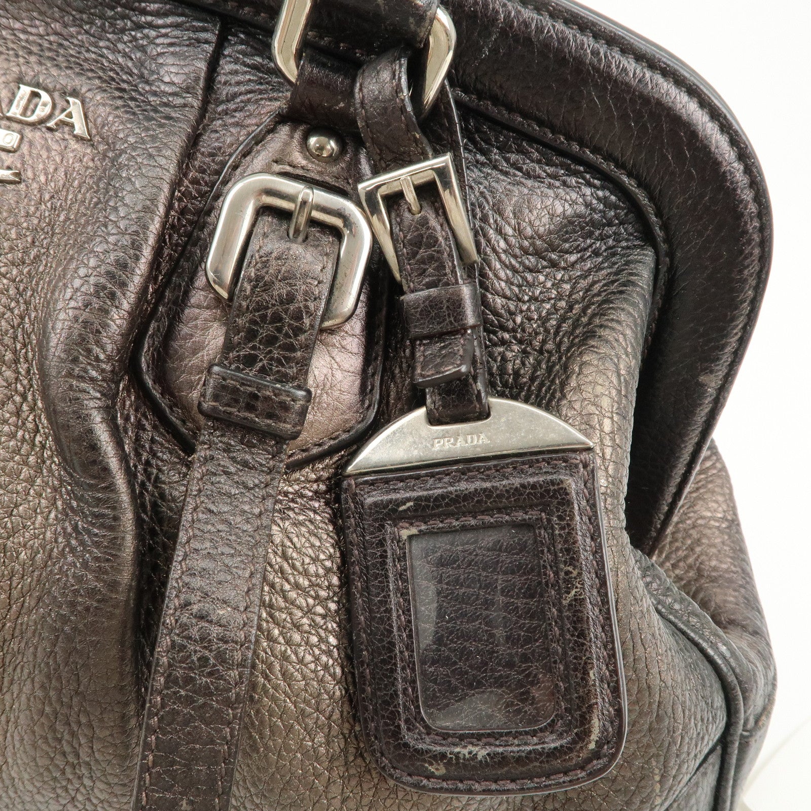 PRADA Logo Leather Shoulder Bag Hand Bag Bronze Used