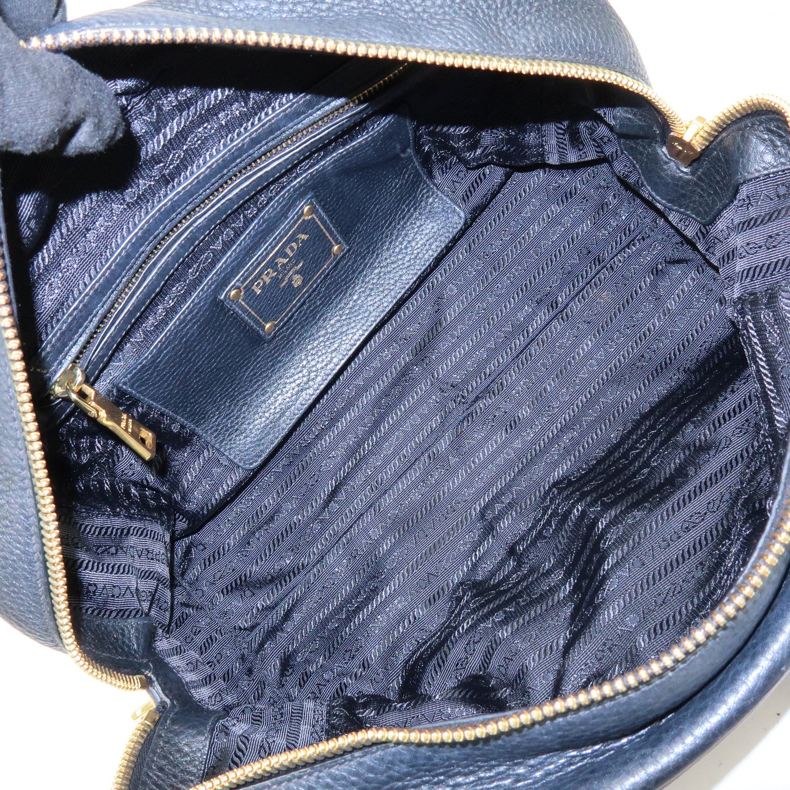 PRADA Logo Leather Boston Bag Shoulder Bag Black B3091M