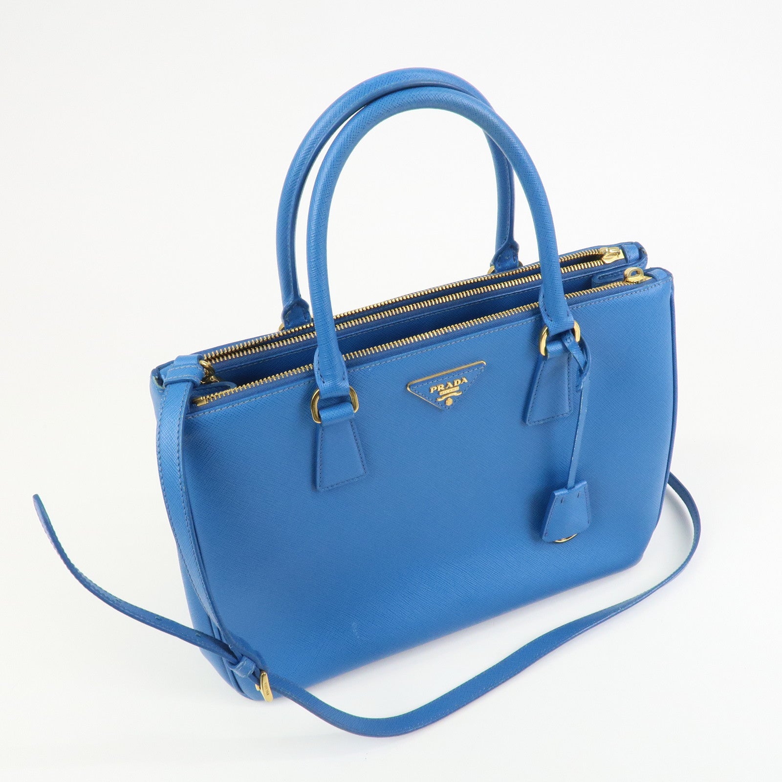 PRADA Triangle Logo Galleria Saffiano Leather 2Way Bag Blue 1BA274