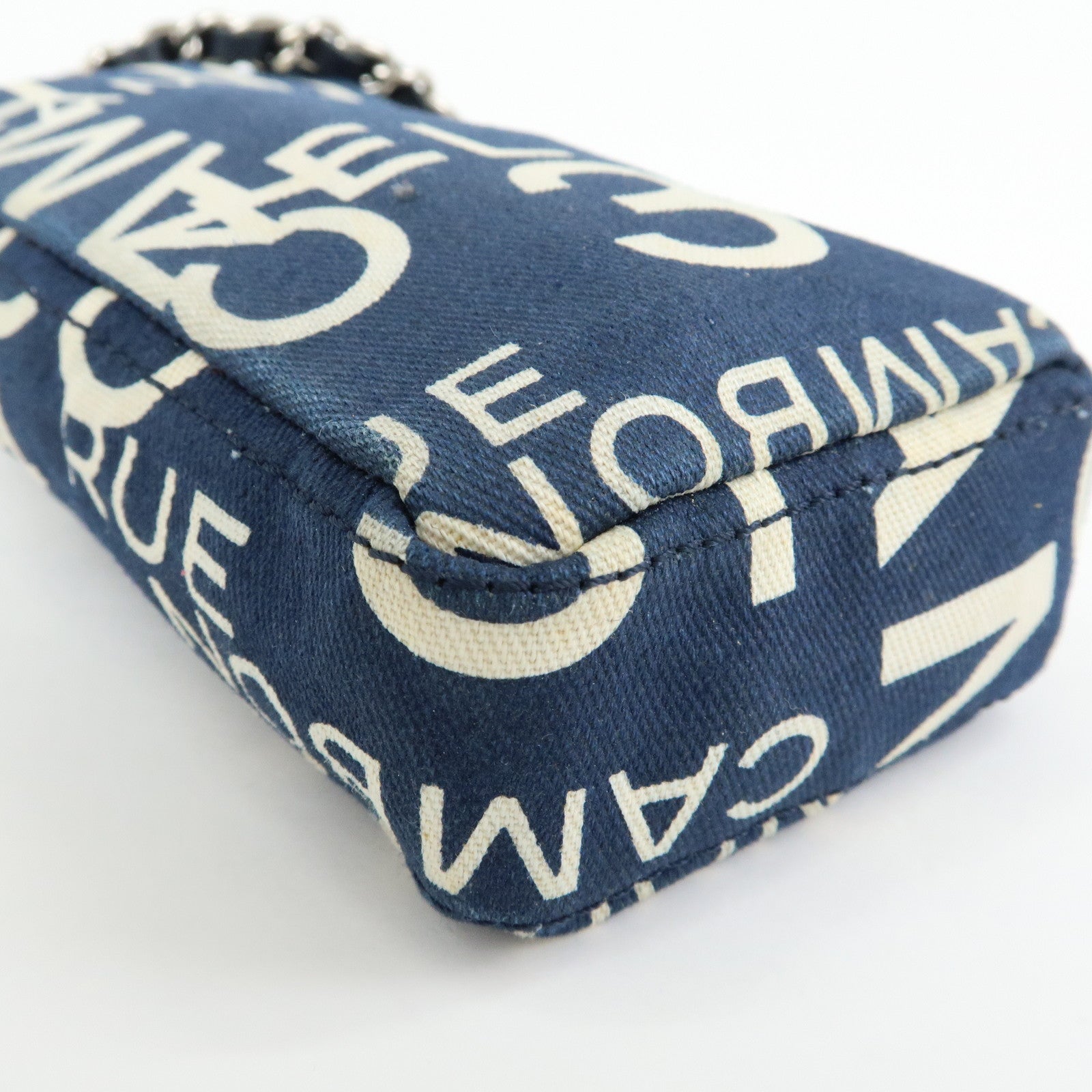 CHANEL By Sea Canvas Cell Phone Chain Shoulder Bag Navy