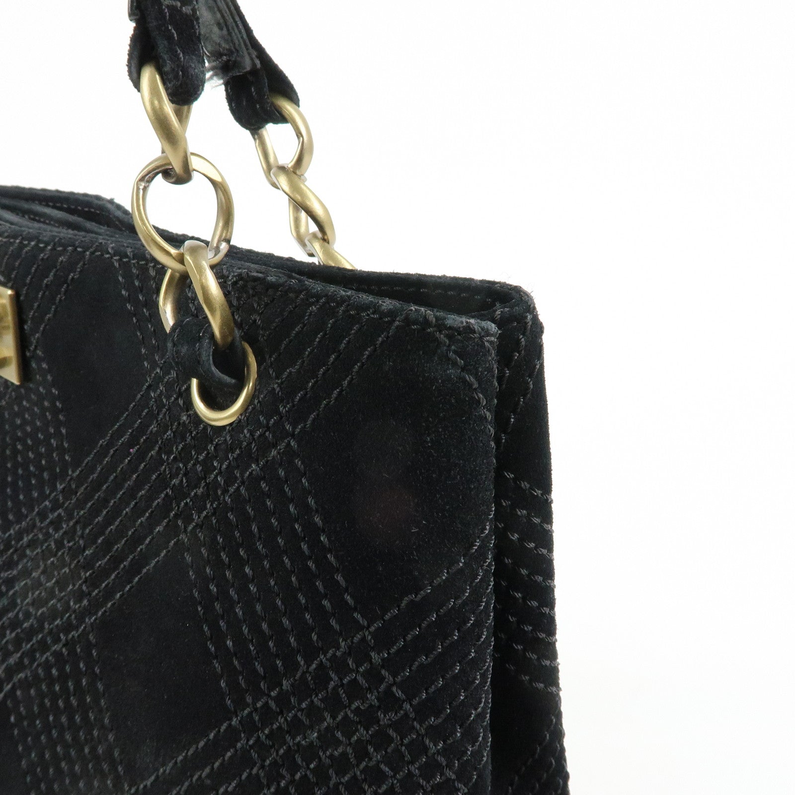 CHANEL COCO Mark Wild Stitch Suede Lamb Skin Tote Bag Black