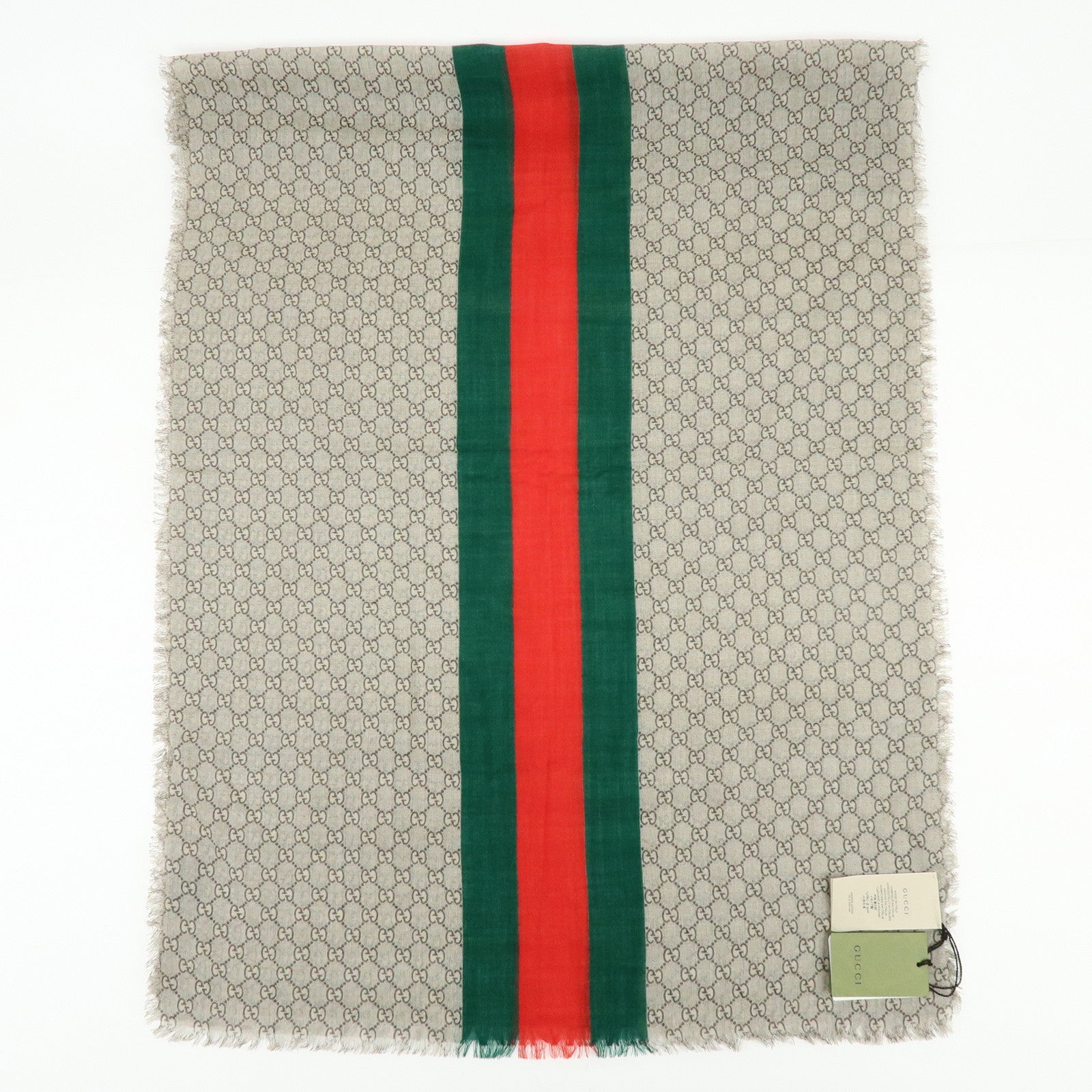 GUCCI Sherry GG Monogram Wool Scarf Shawl Beige 600950