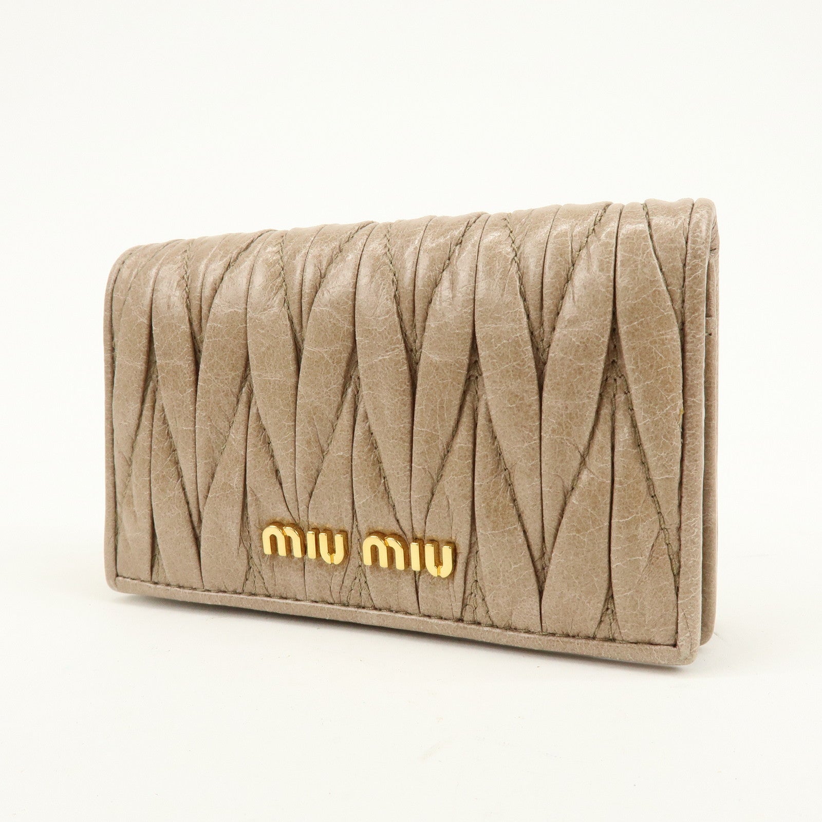 MIU MIU Matelasse Leather Card Case Card Holder Pink Beige 5MC407