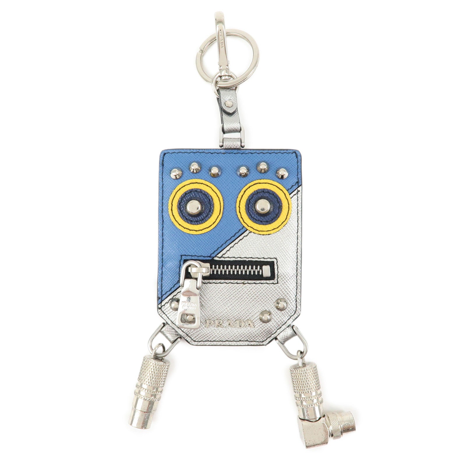 PRADA Bag SAffiano Leather Robot Key Charm Key Chain Silver 2PP074