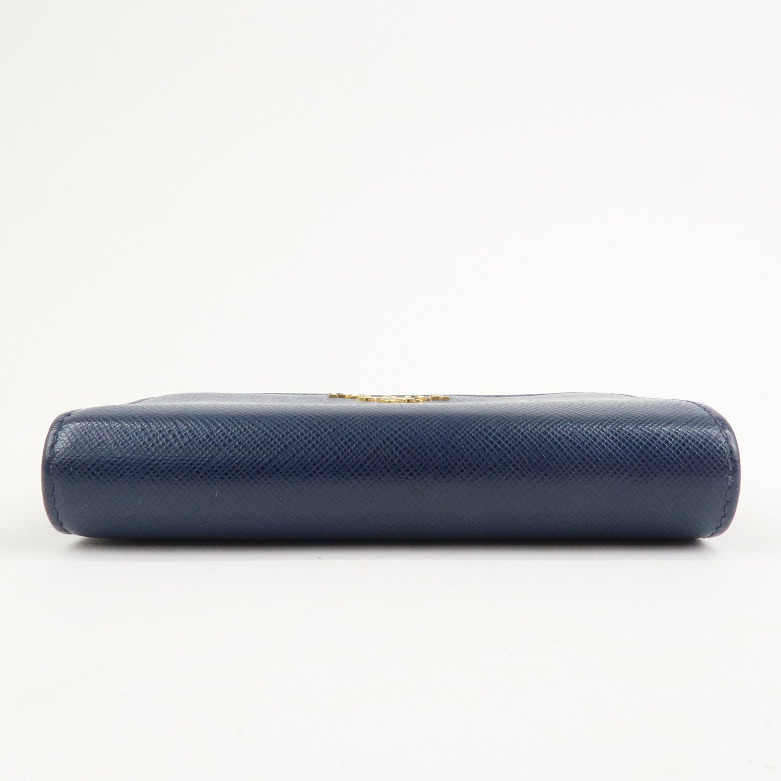 PRADA Logo Saffiano Leather Bi-fold Compact Wallet Navy 1ML018