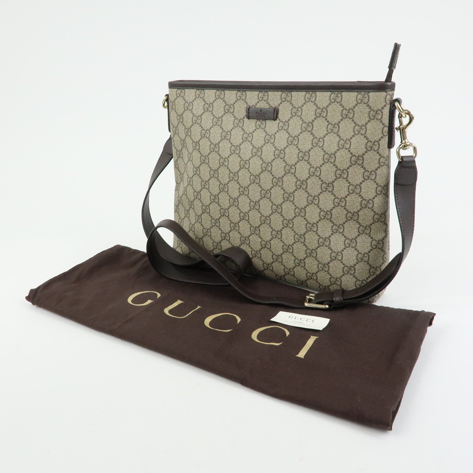 GUCCI GG Supreme Leather Shoulder Bag Beige Brown 388924