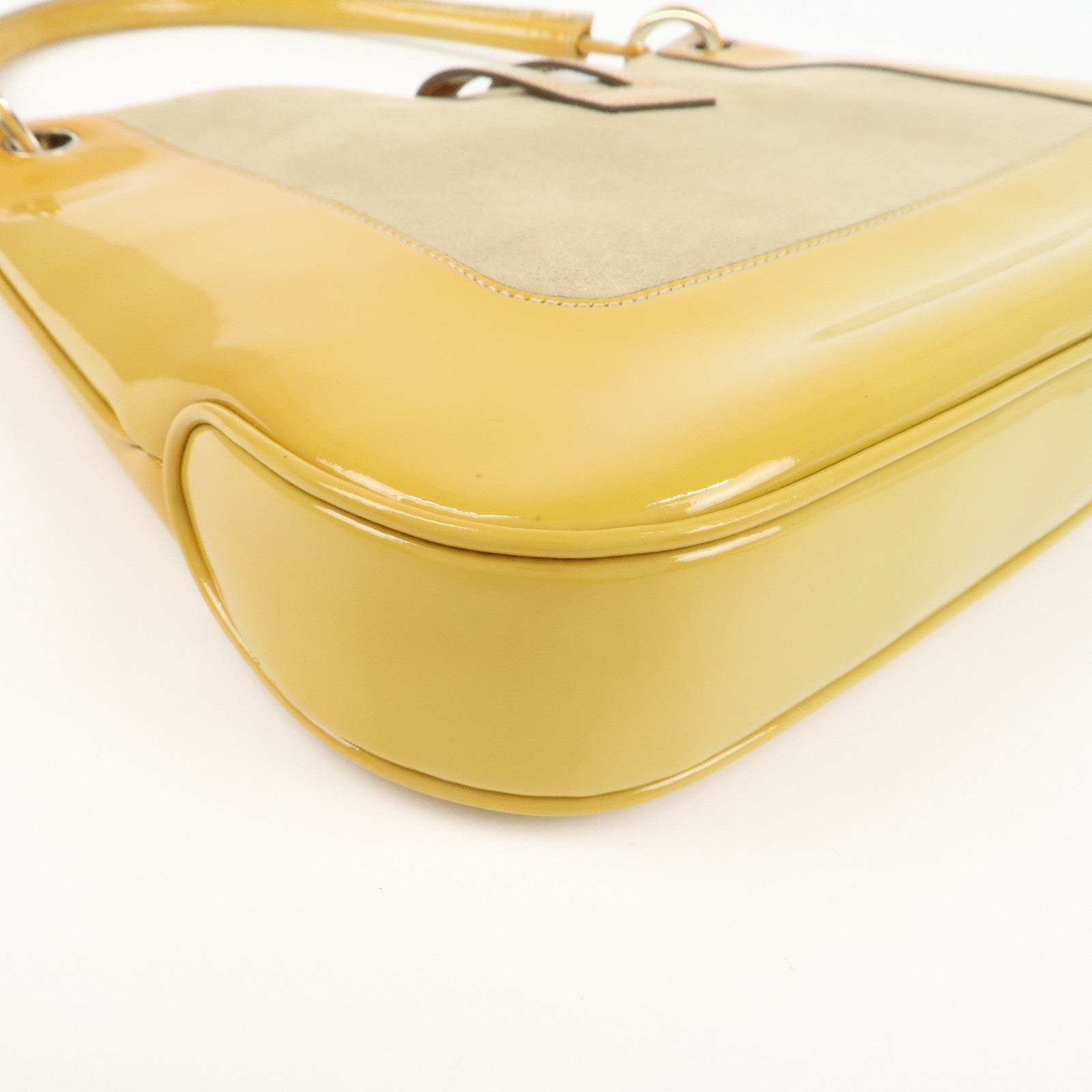GUCCI Patent Leather Suede Shoulder Bag Yellow Beige 001.4149