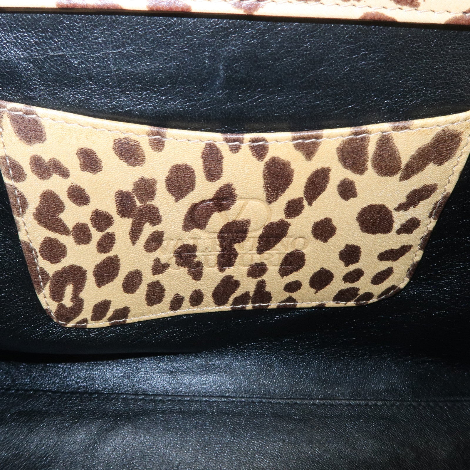 VALENTINO Leather Hand Bag Animal Leopard Beige Brown