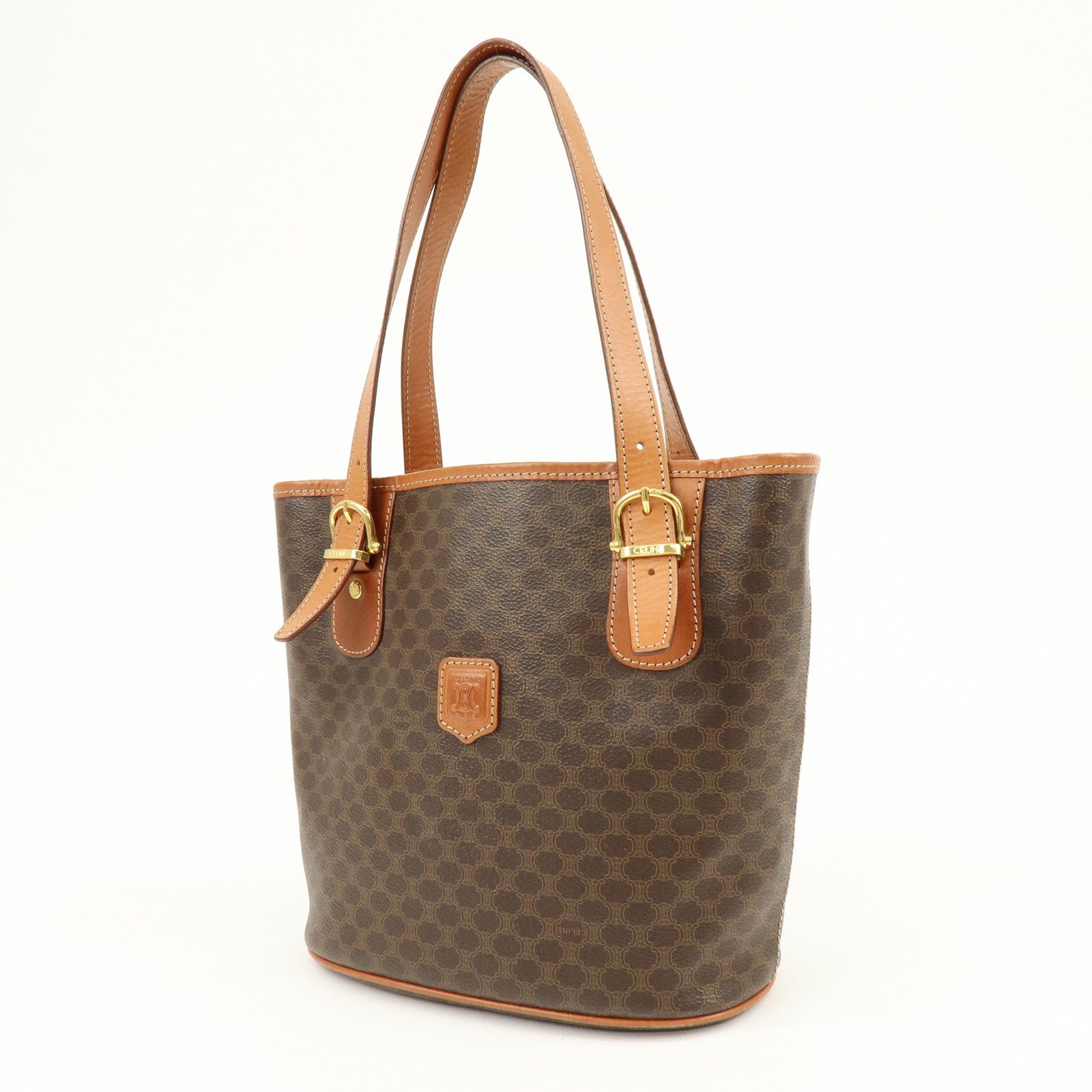 CELINE Macadam PVC Leather Tote Bag Hand Bag Shoulder Bag Brown