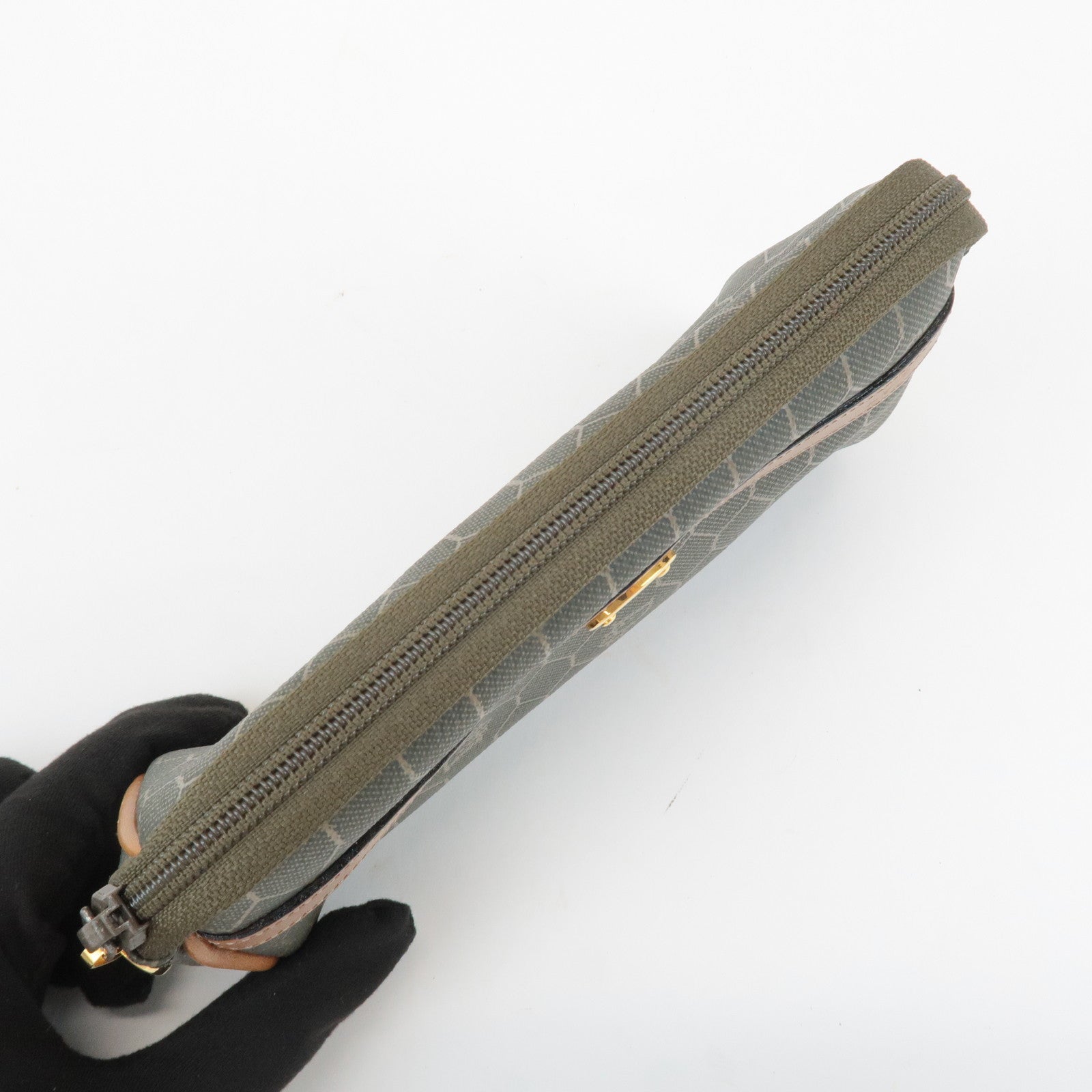 Chiristian Dior Honeycomb PVC Leather Pouch Brown