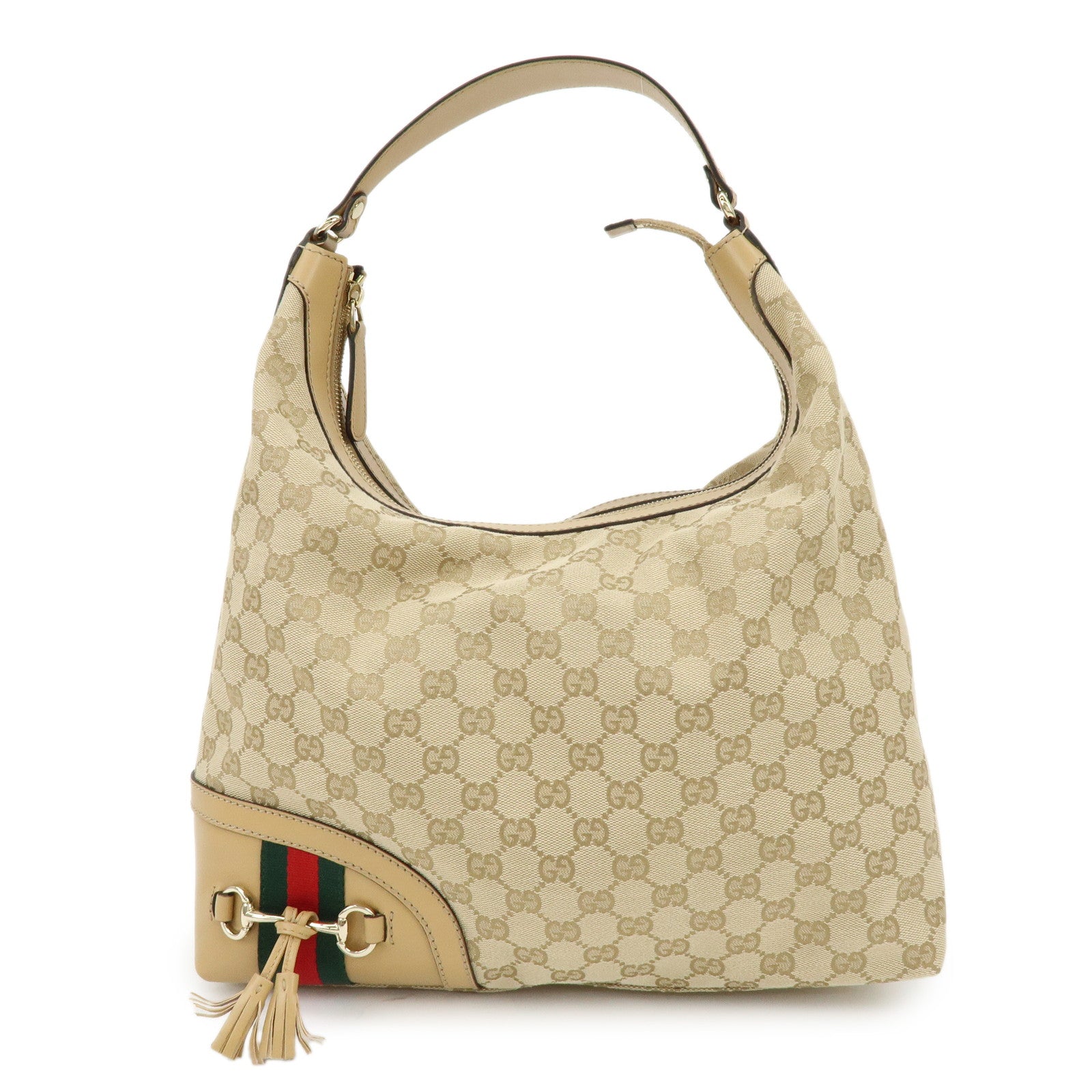 GUCCI Sherry Horsebit GG Canvas Leather Shoulder Bag Beige 232968