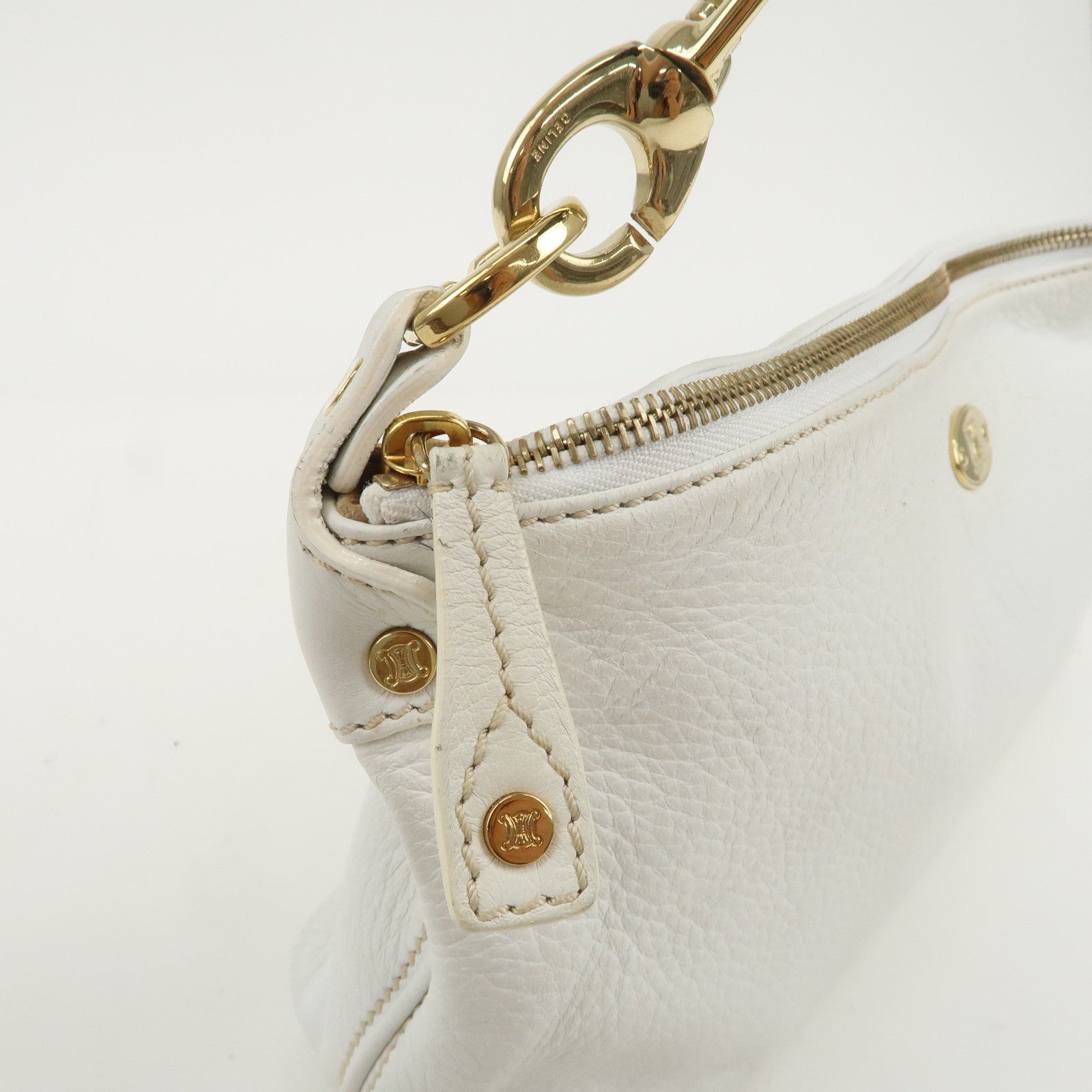 CELINE Macadam Logo Leather Shoulder Bag Hand Bag White