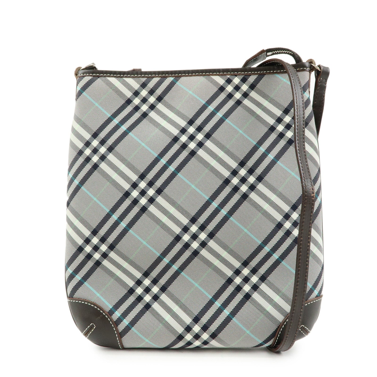 BURBERRY Blue Label Canvas Leather Shoulder Bag Grey Dark Brown