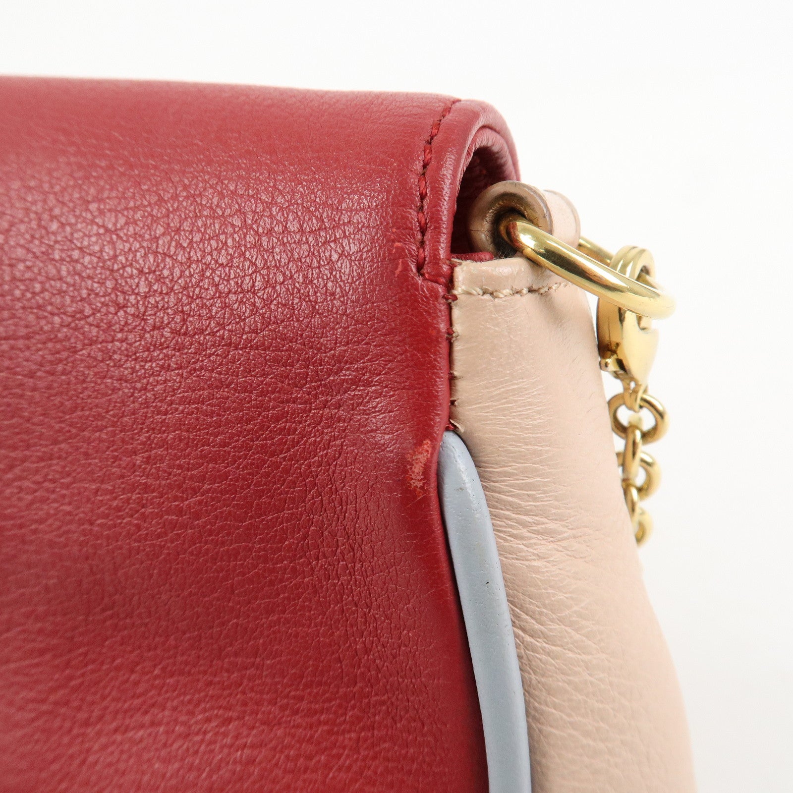 FENDI Leather Chain Shoulder Bag Purse Crossbody Bag Red 8M0276 Used